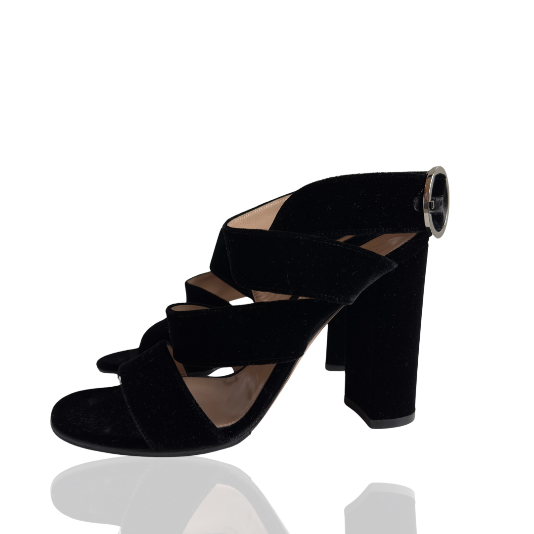 Gianvito Rossi Black Velvet Block Heels leefluxury