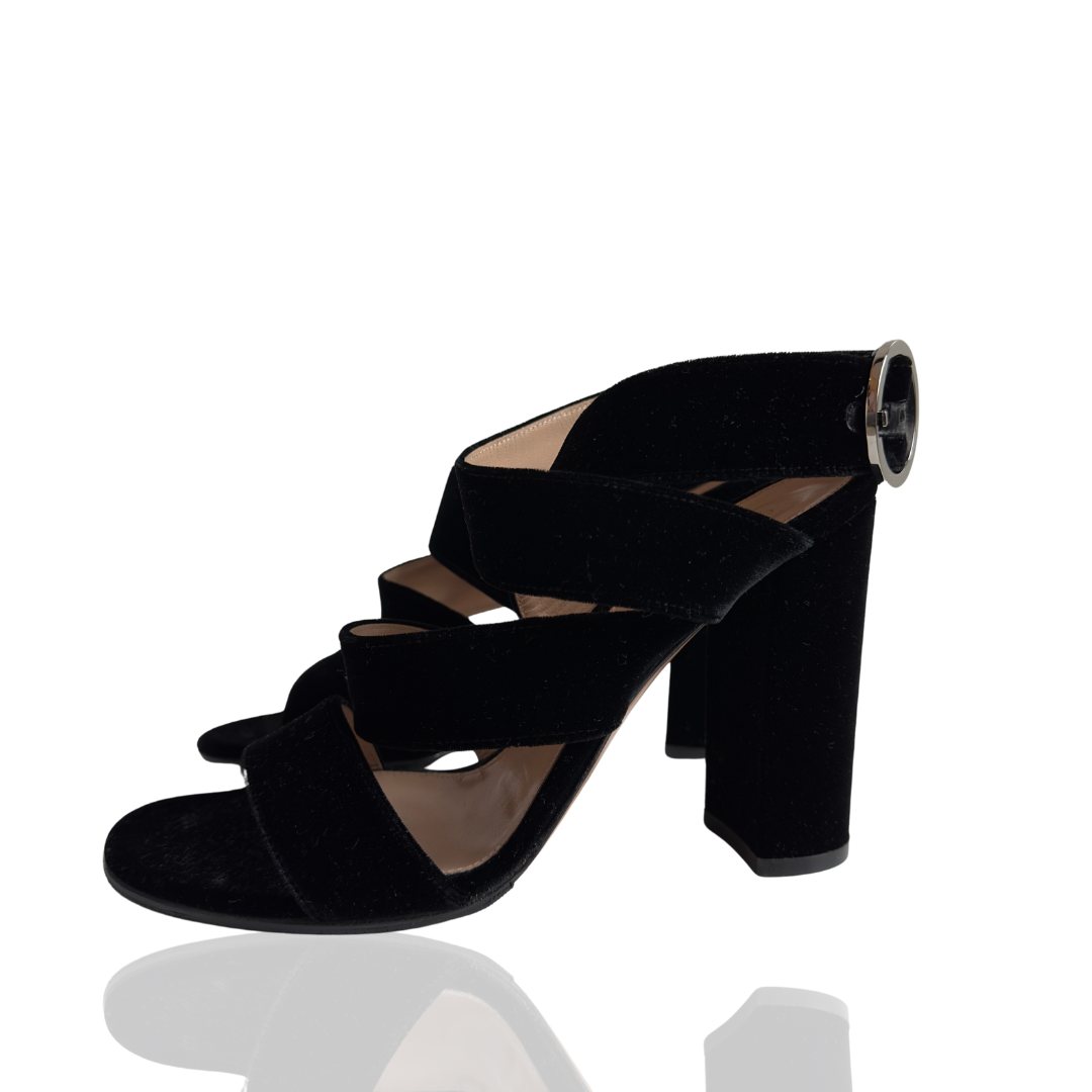 Gianvito Rossi Black Velvet Block Heels