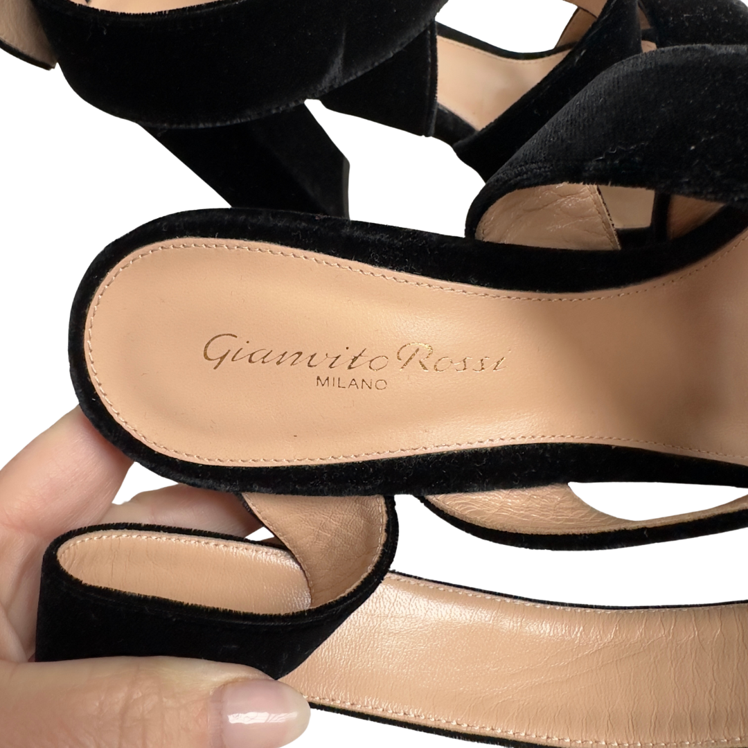 Gianvito Rossi Black Velvet Block Heels