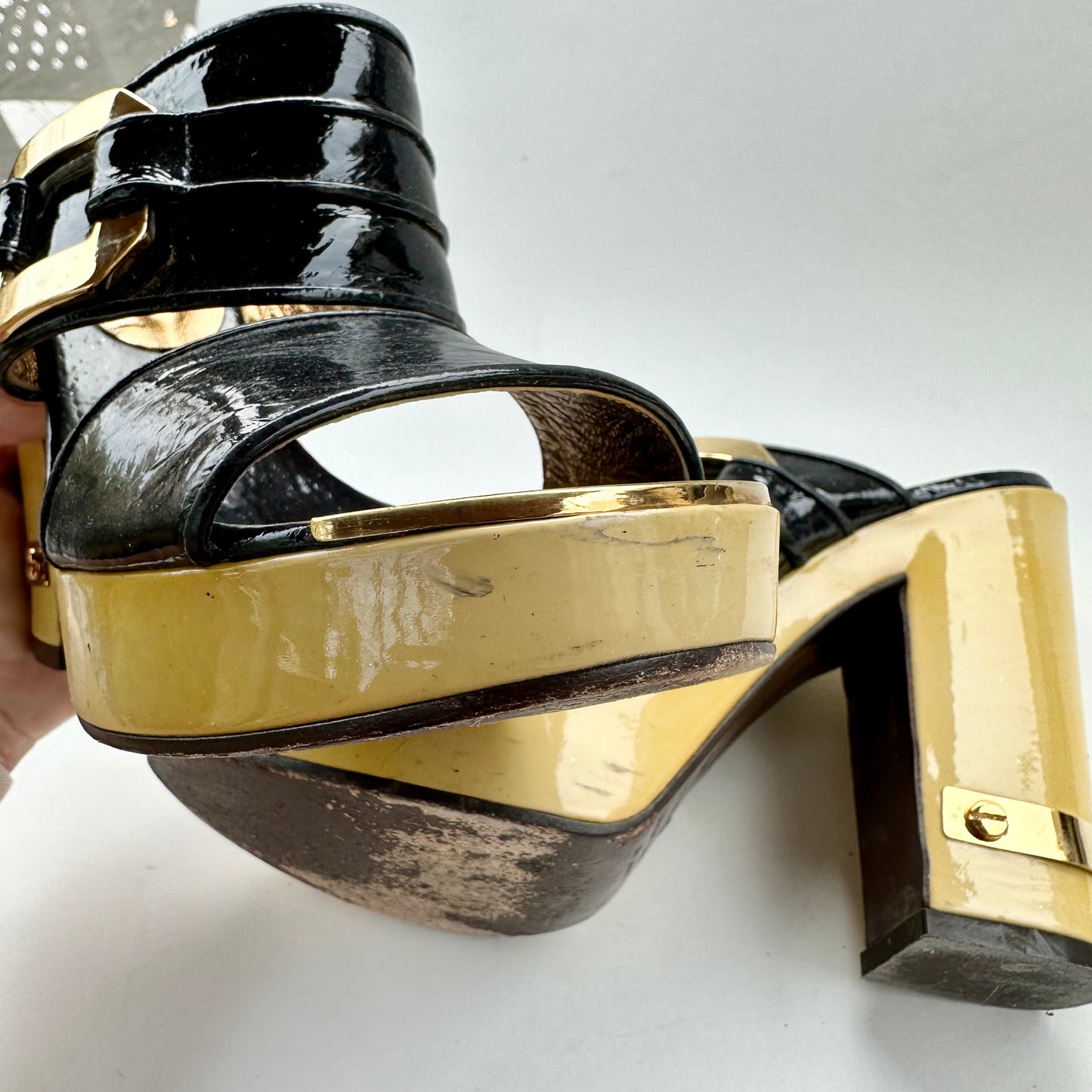 Marc by Marc Jacobs Black Patent and Yellow Heel Shoe
