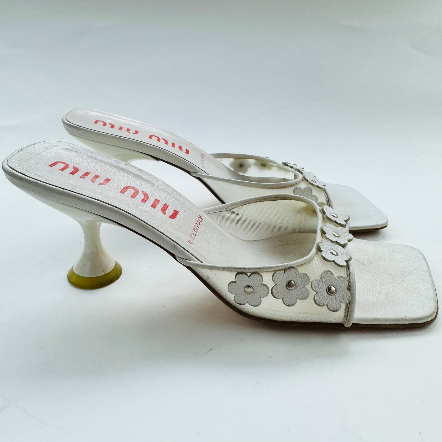 Miu Miu White Flower Kitten Heel Slip On Shoe