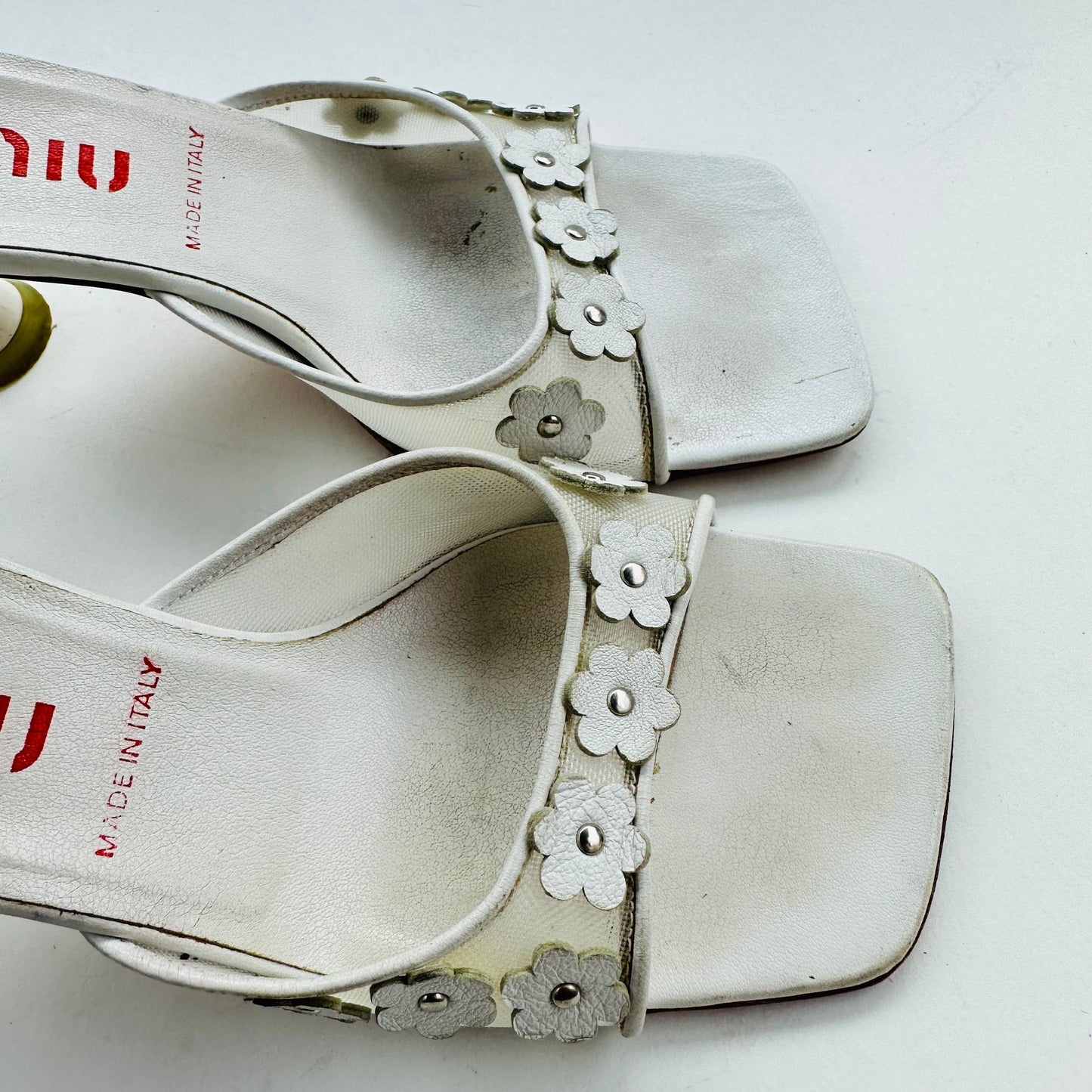 Miu Miu White Flower Kitten Heel Slip On Shoe