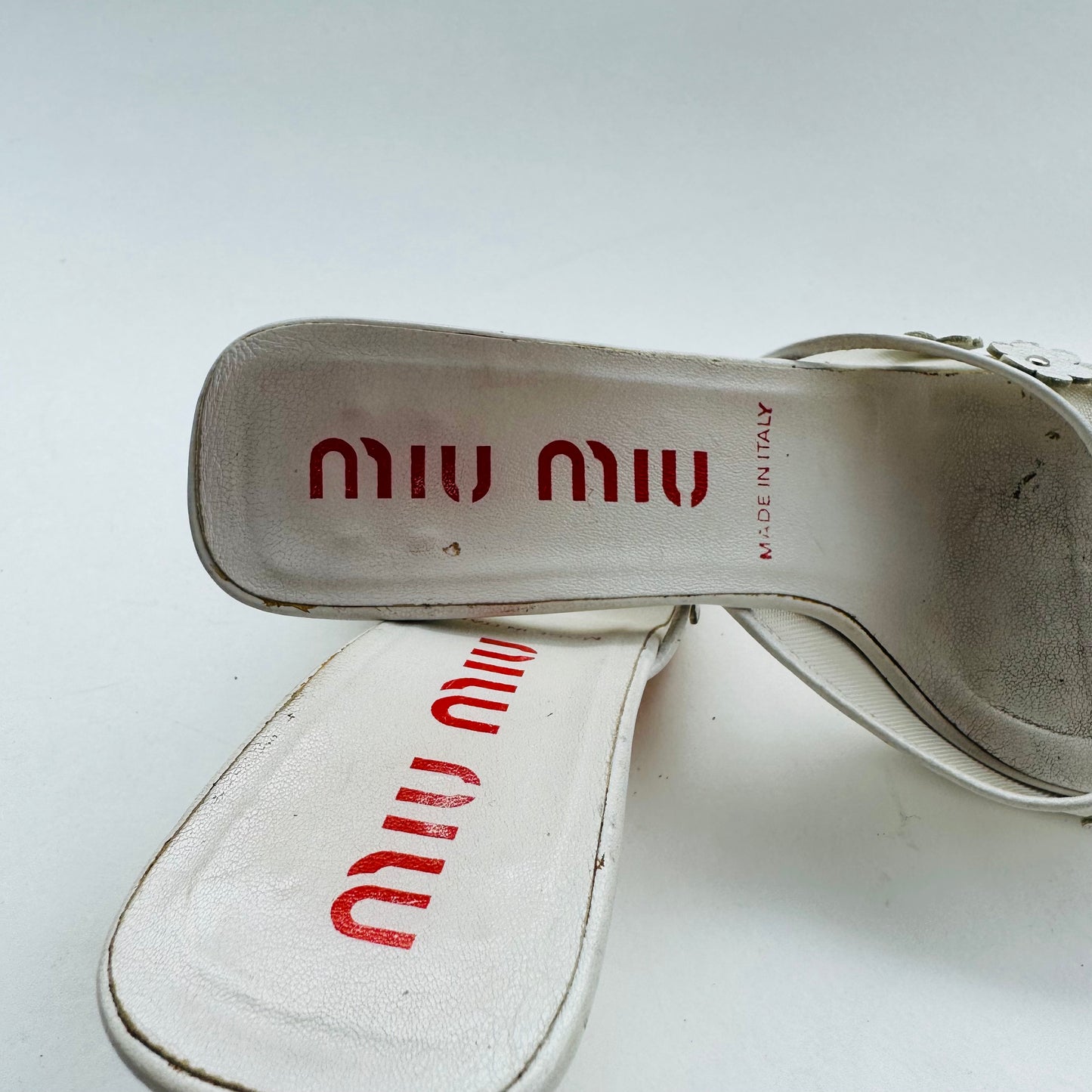 Miu Miu White Flower Kitten Heel Slip On Shoe