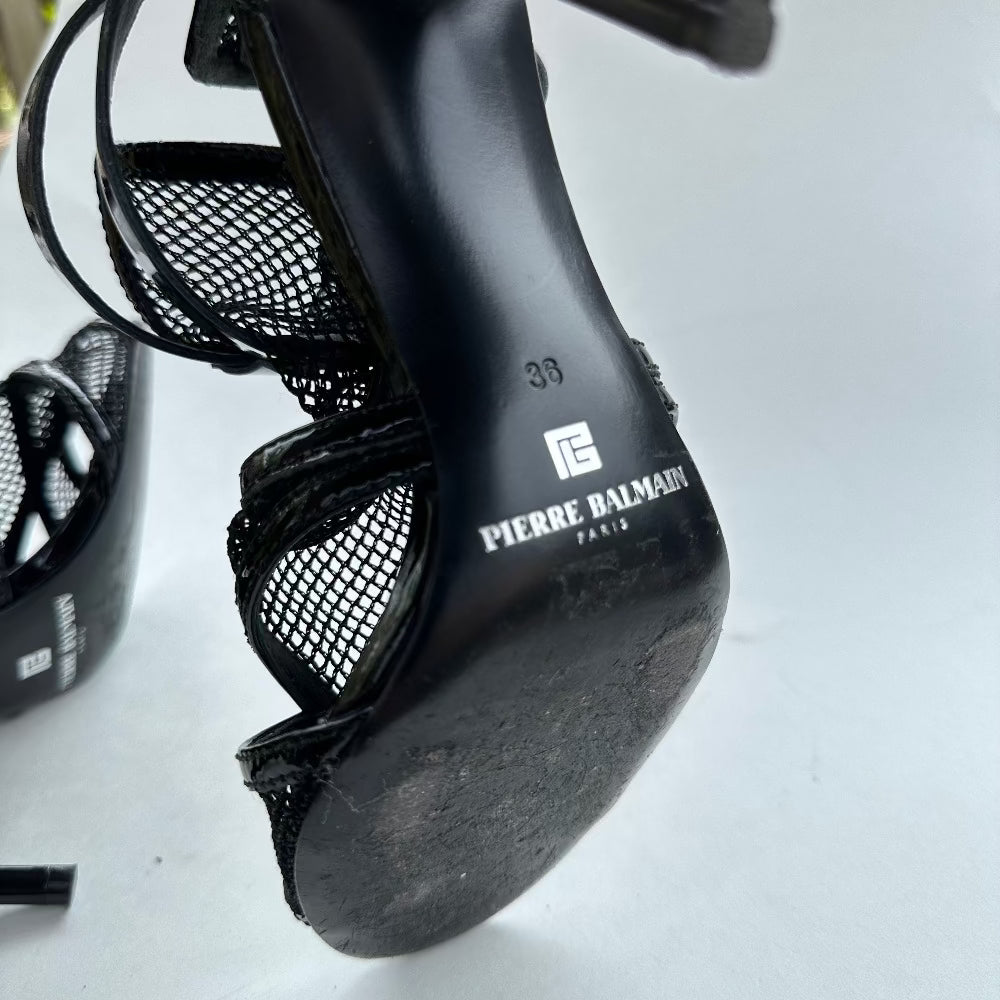 Pierre Balmain Black Leather Heel With Ankle Strap