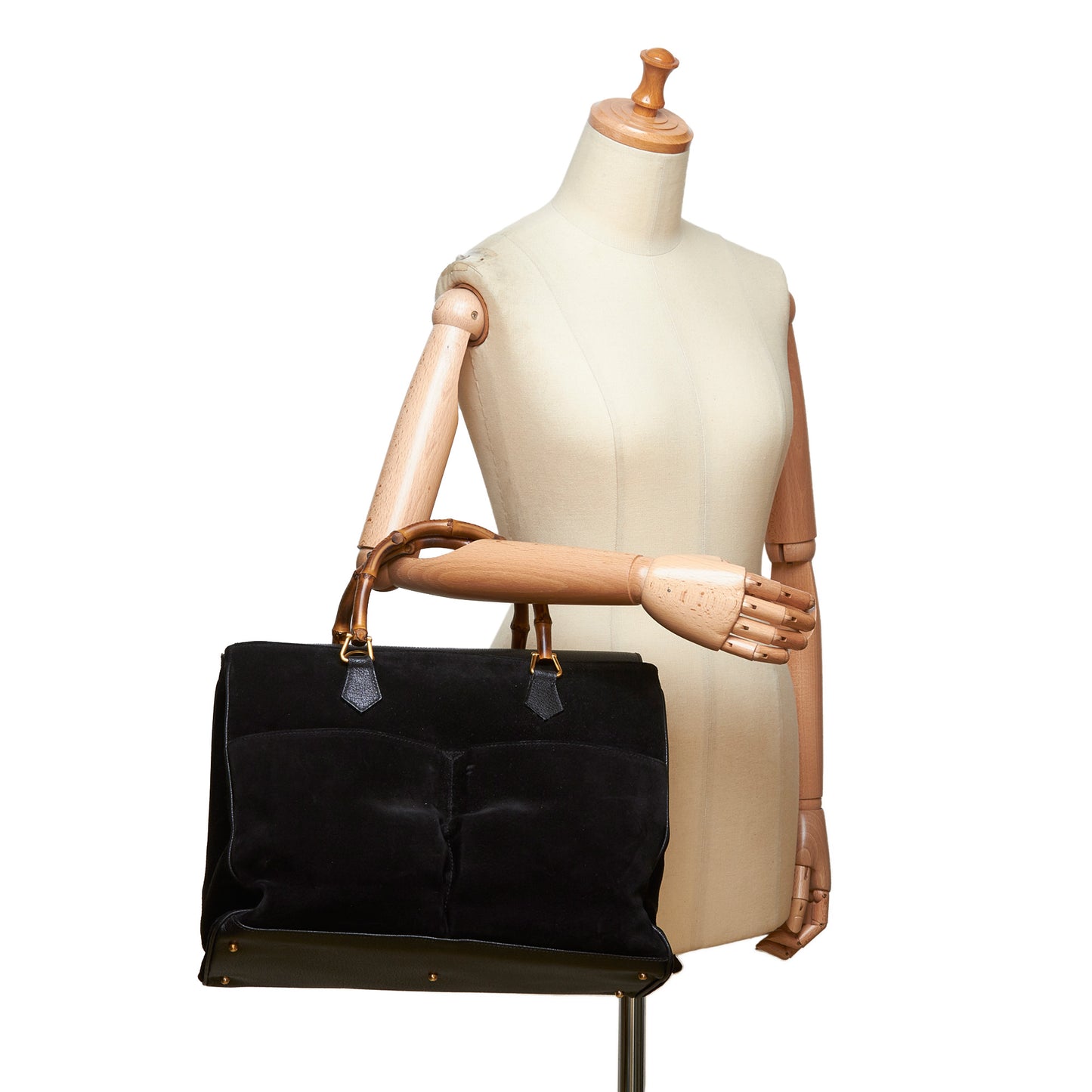 GUCCI BAMBOO SUEDE TOP HANDLE TOTE BAG - leefluxury.com