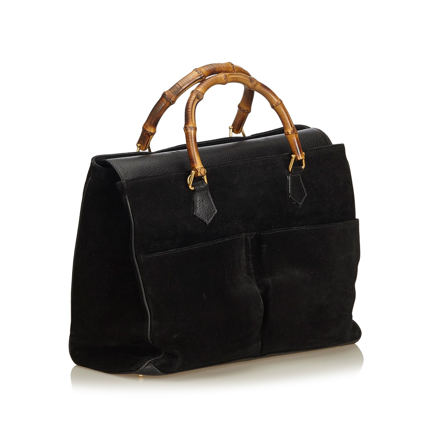 GUCCI BAMBOO SUEDE TOP HANDLE TOTE BAG - leefluxury.com