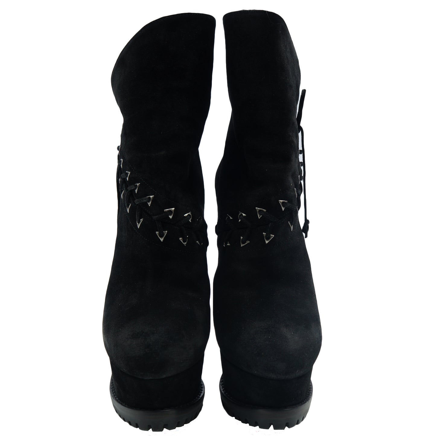 ALAÏA LEATHER SUEDE & SHEARLING PLATFORM BOOTS - leefluxury.com