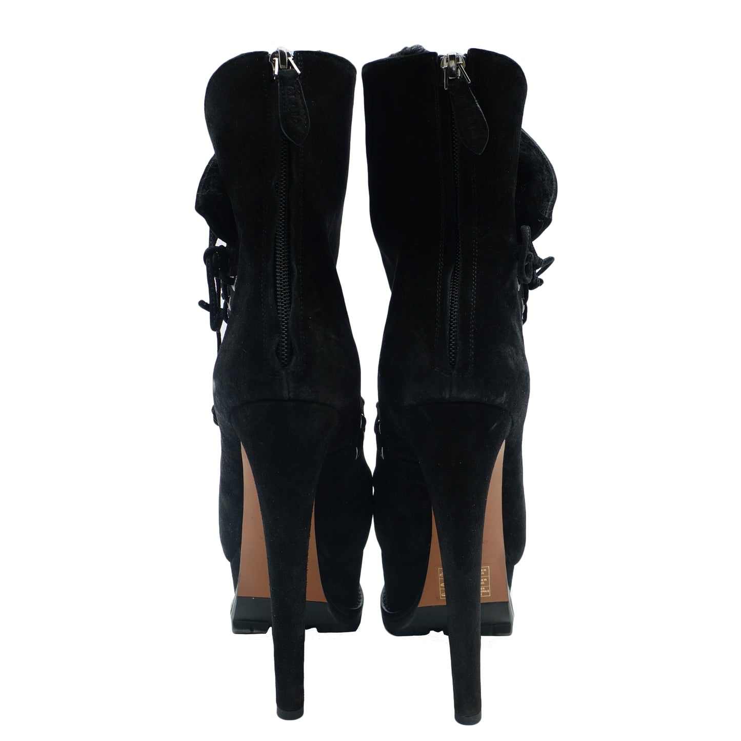ALAÏA LEATHER SUEDE & SHEARLING PLATFORM BOOTS - leefluxury.com