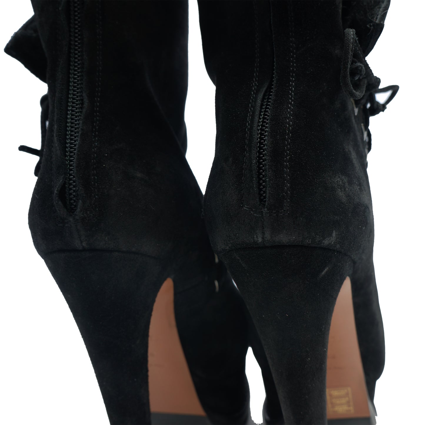 ALAÏA LEATHER SUEDE & SHEARLING PLATFORM BOOTS - leefluxury.com