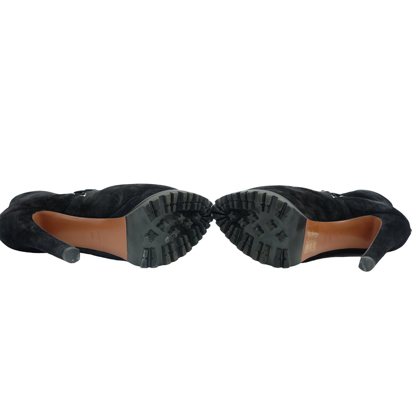 ALAÏA LEATHER SUEDE & SHEARLING PLATFORM BOOTS - leefluxury.com