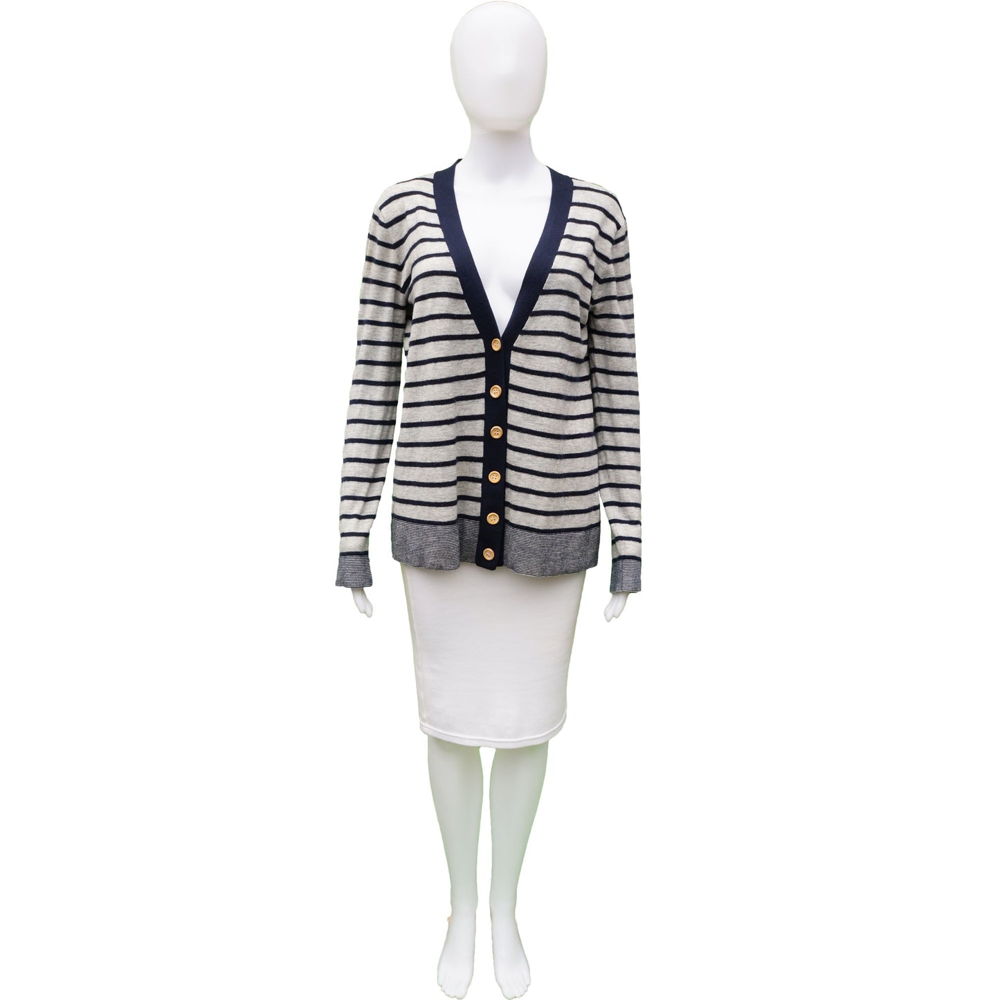 ALEXANDER WANG STRIPED CASHMERE LONG SLEEVE CARDIGAN - leefluxury.com