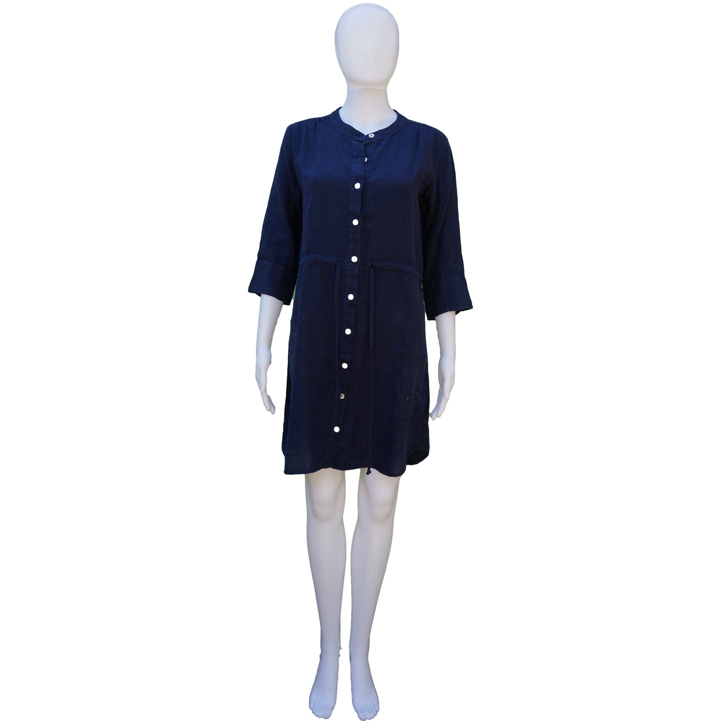 ALLEN ALLEN NAVY LINEN DRESS - leefluxury.com