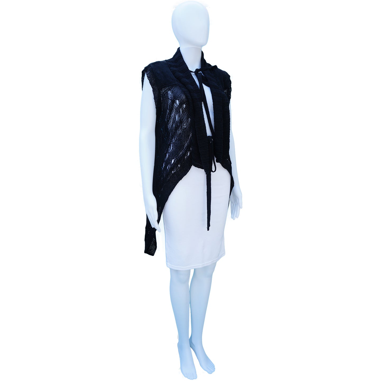 ANN DEMEULEMEESTER BLACK OPEN KNIT SILK BLEND CARDIGAN - leefluxury.com