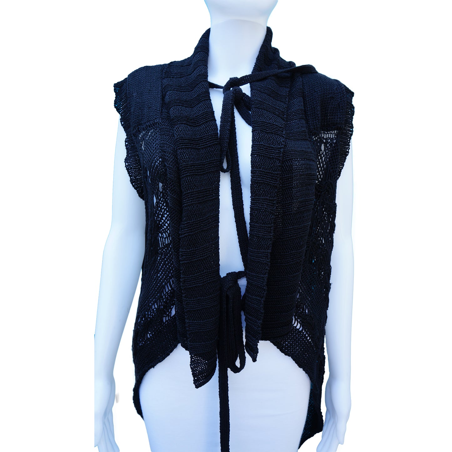 ANN DEMEULEMEESTER BLACK OPEN KNIT SILK BLEND CARDIGAN - leefluxury.com