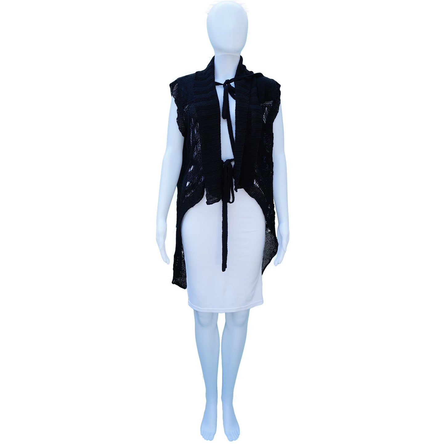 ANN DEMEULEMEESTER BLACK OPEN KNIT SILK BLEND CARDIGAN - leefluxury.com