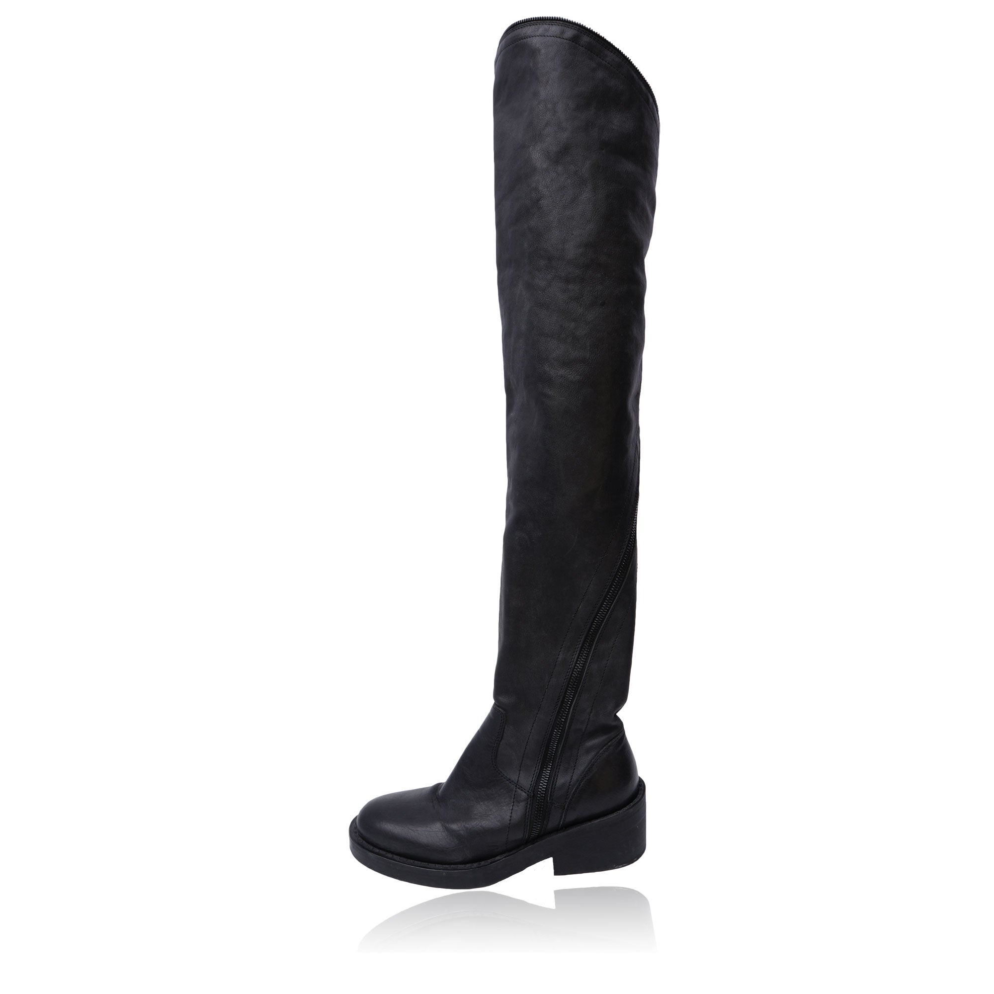Ann Demeulemeester Black Grained Leather Boots – leefluxury.com