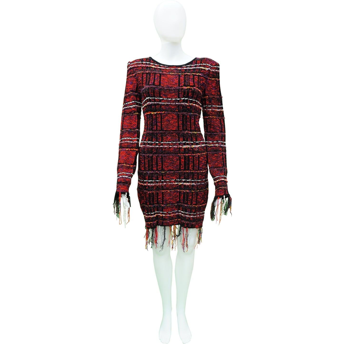 BALMAIN FRINGE-TRIMMED TWEED BODYCON DRESS - leefluxury.com