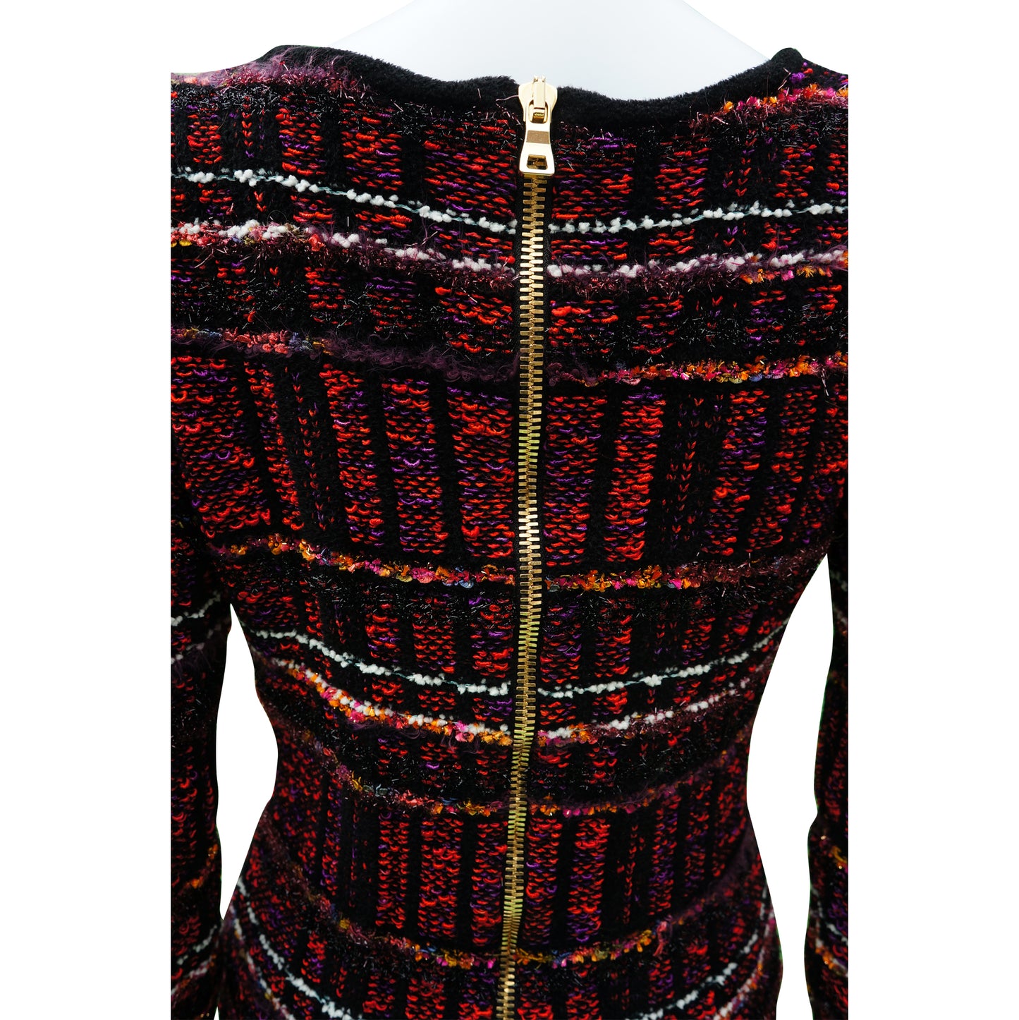 BALMAIN FRINGE-TRIMMED TWEED BODYCON DRESS - leefluxury.com
