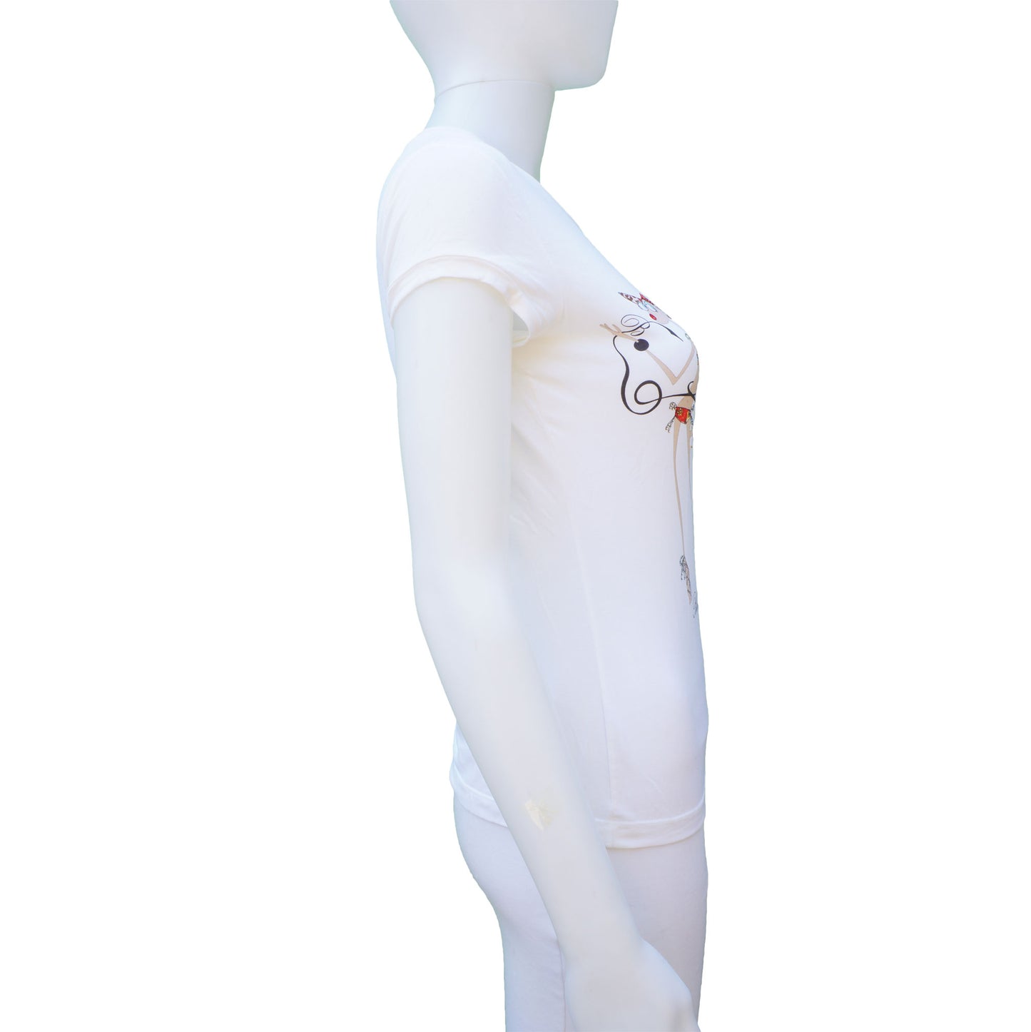 BLUMARINE WHITE TEE WITH CRYSTAL AND ILLUSTRATION - leefluxury.com