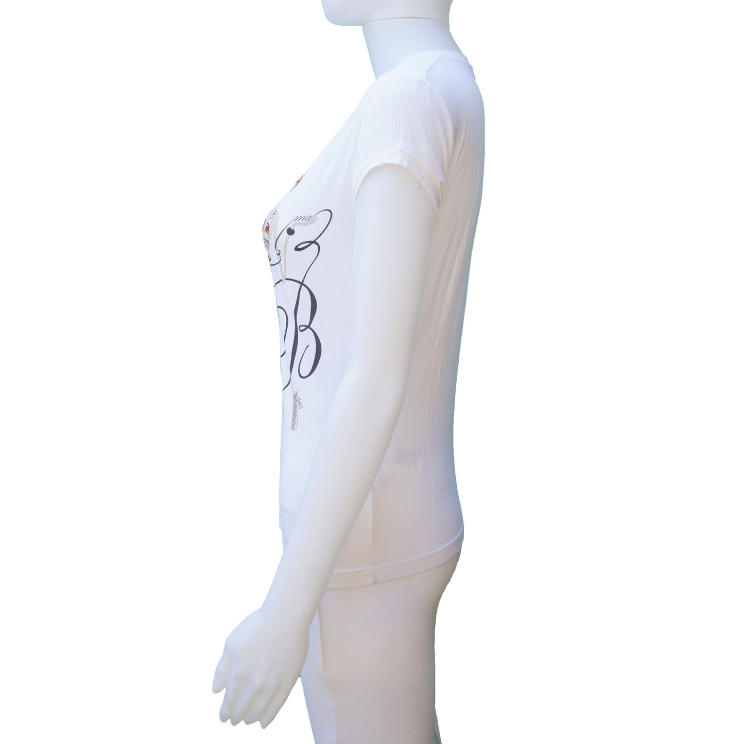 BLUMARINE WHITE TEE WITH CRYSTAL AND ILLUSTRATION - leefluxury.com