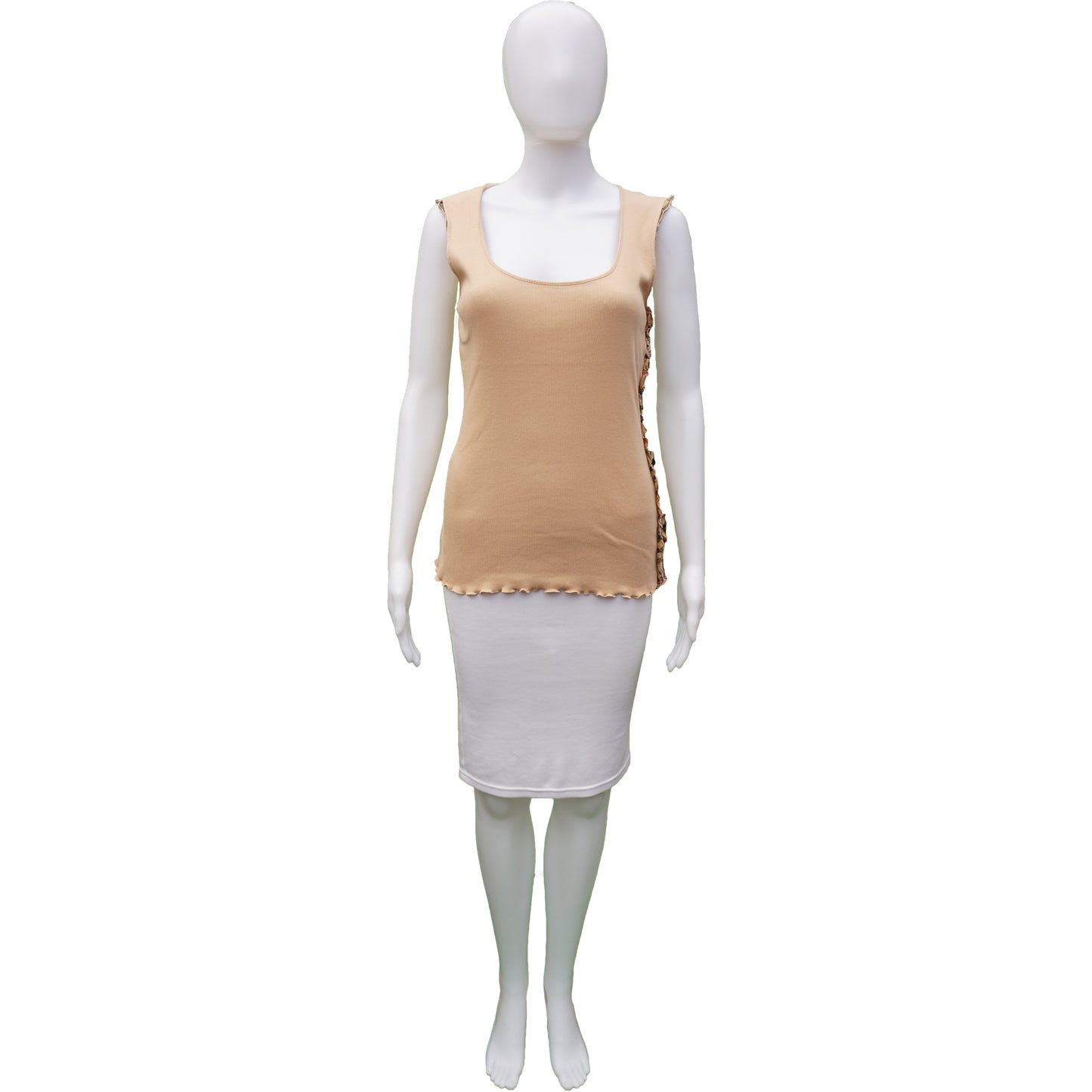 BURBERRY LONDON TAN SLEEVELESS RUFFLE TRIM KNIT TOP - leefluxury.com