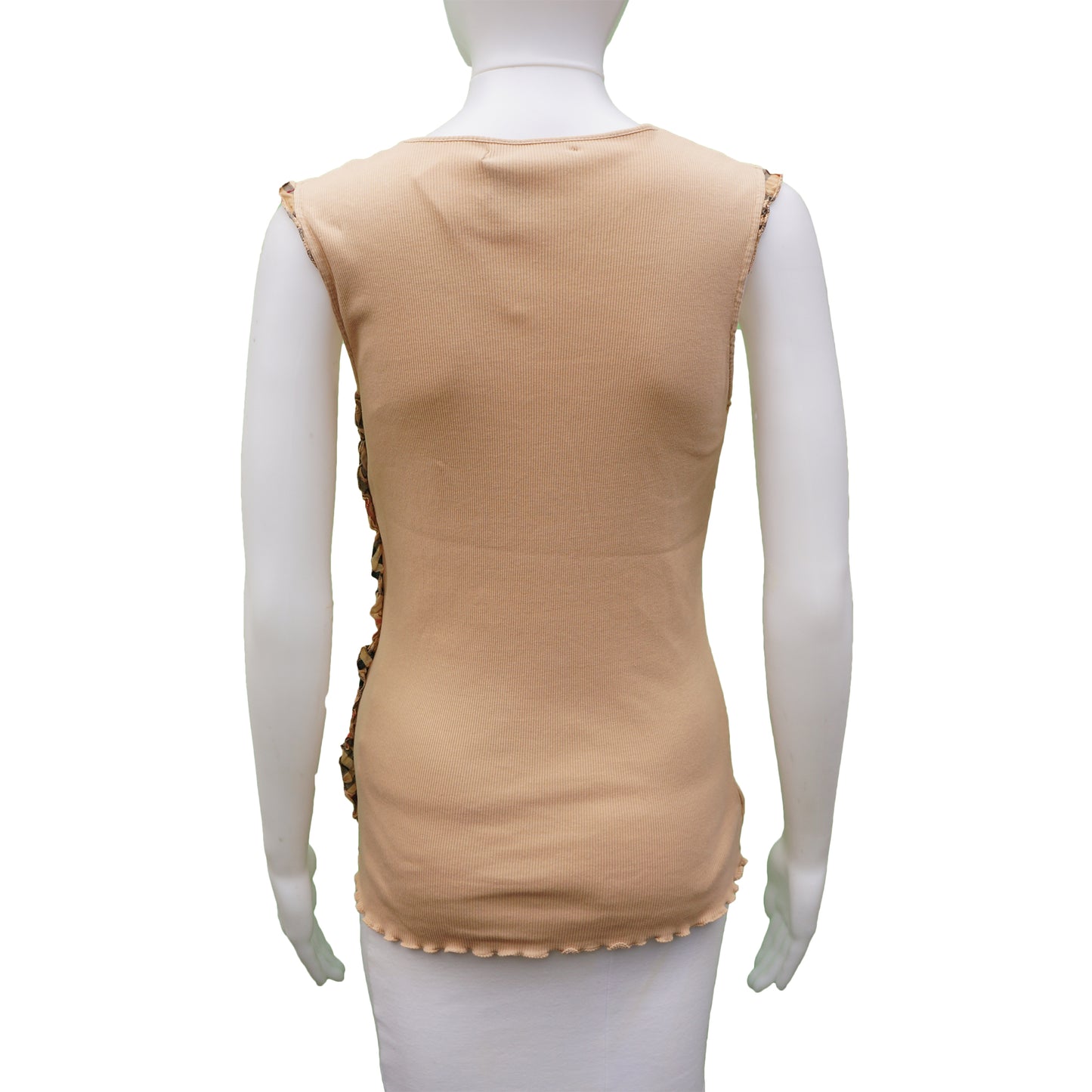 BURBERRY LONDON TAN SLEEVELESS RUFFLE TRIM KNIT TOP - leefluxury.com