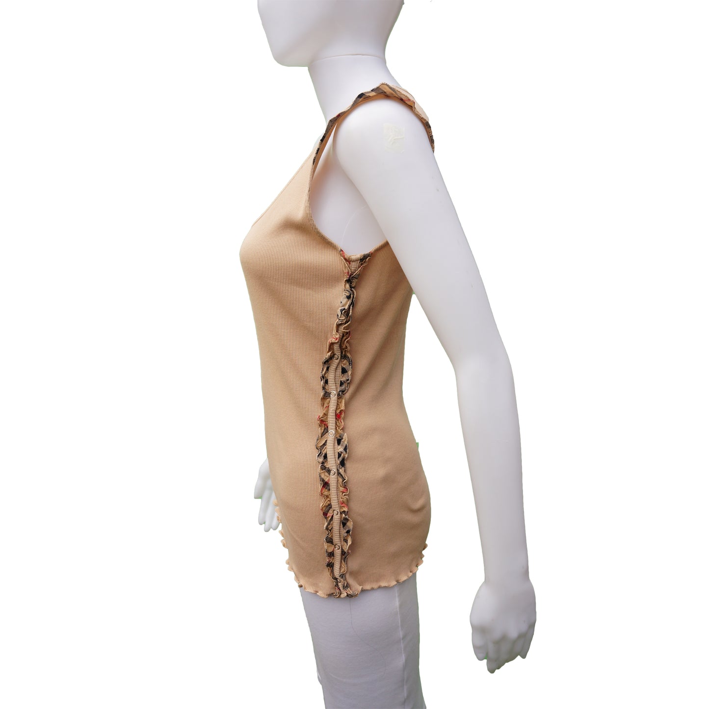 BURBERRY LONDON TAN SLEEVELESS RUFFLE TRIM KNIT TOP - leefluxury.com