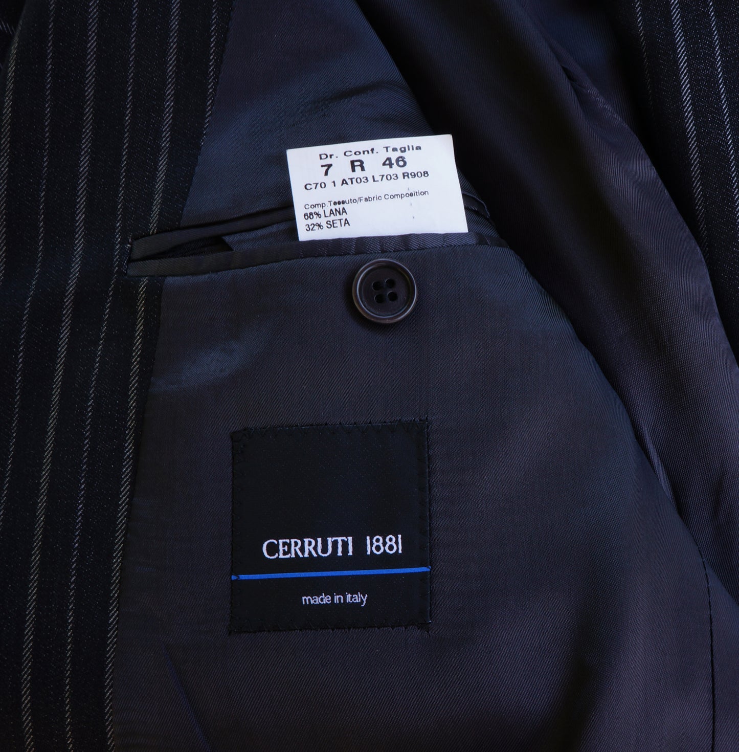 CERRUTI 1881 WOOL SILK BLACK PINSTRIPE TWO-BUTTON BLAZER - leefluxury.com