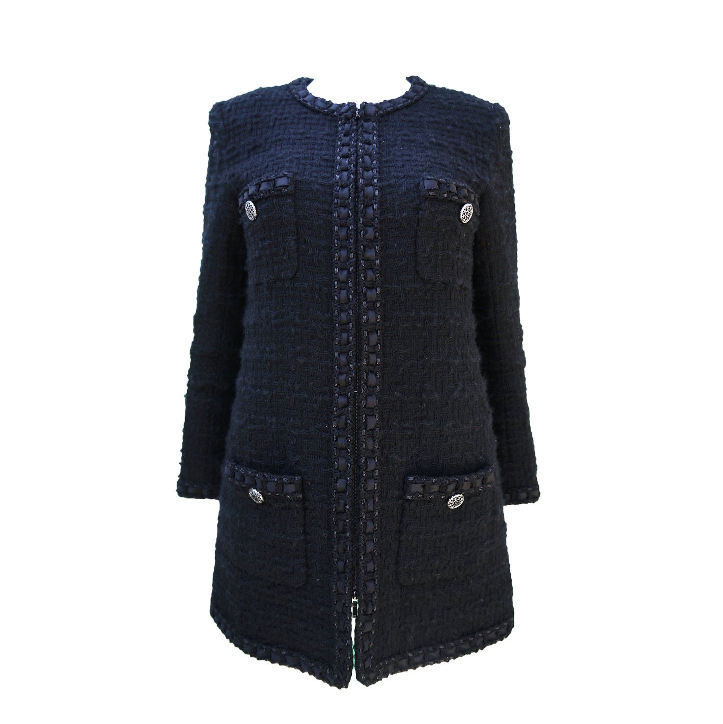 CHANEL 2017 TWEED BLACK ZIPPER JACKET - leefluxury.com