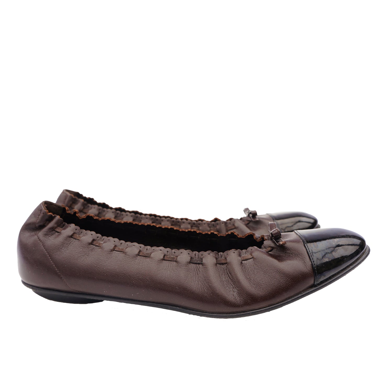 CHANEL LEATHER CAP TOE BALLET FLATS - leefluxury.com
