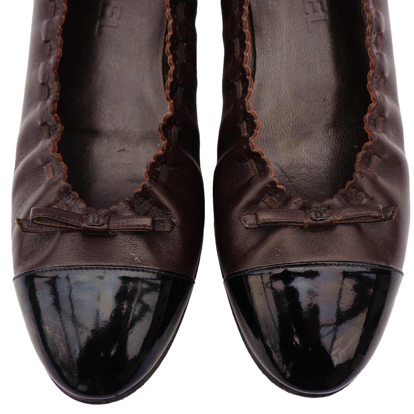 CHANEL LEATHER CAP TOE BALLET FLATS - leefluxury.com