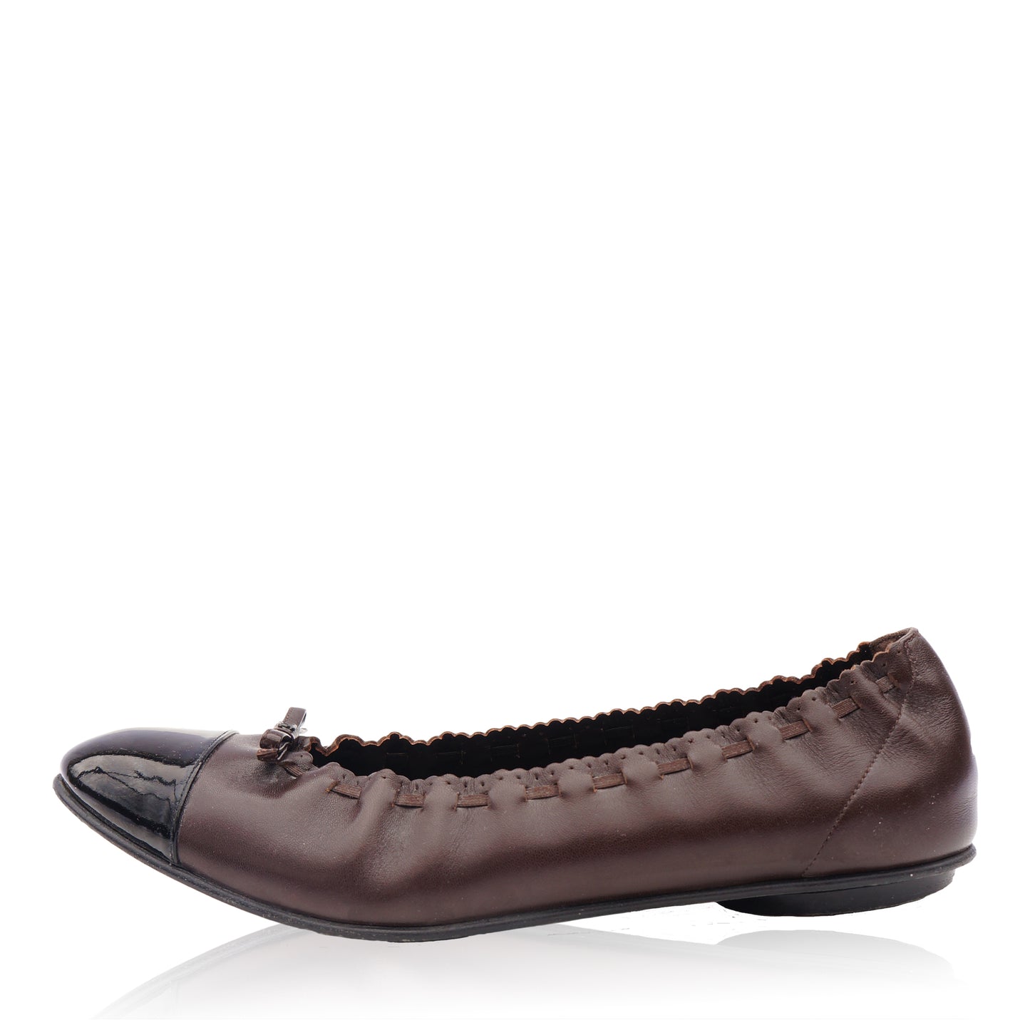 CHANEL LEATHER CAP TOE BALLET FLATS - leefluxury.com