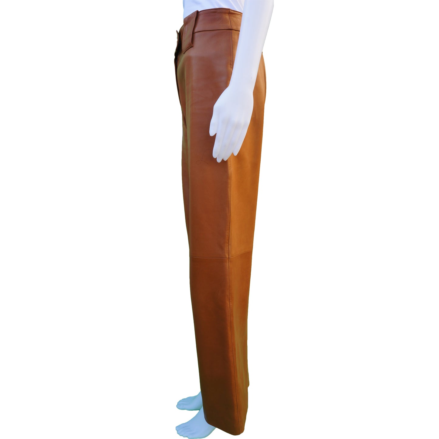 CHANEL MID-RISE CARAMEL LAMBSKIN LEATHER PANTS - leefluxury.com