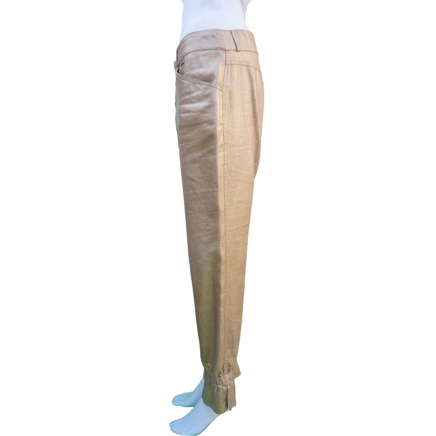 CHANEL GOLD LINEN CROPPED PANTS - leefluxury.com