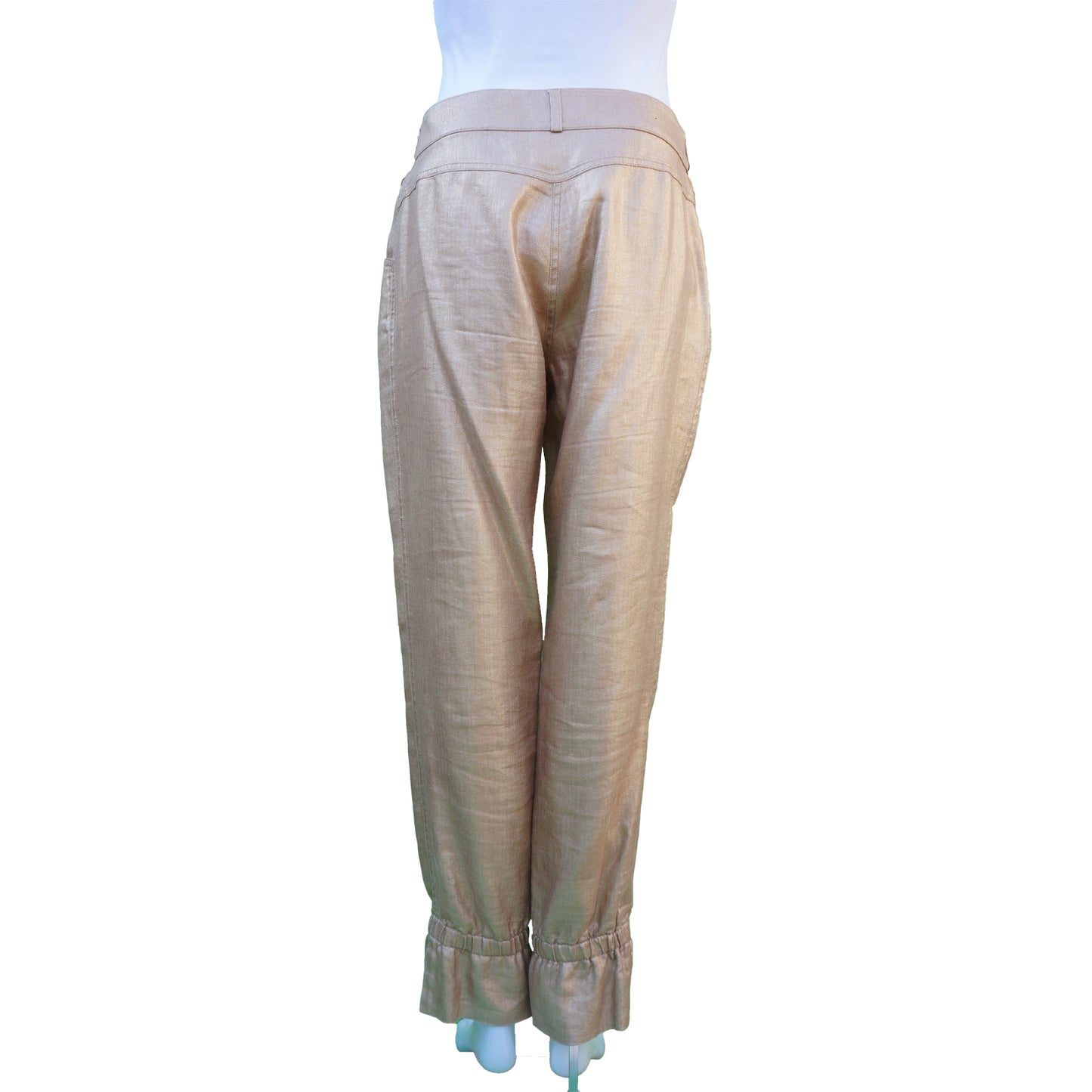 CHANEL GOLD LINEN CROPPED PANTS - leefluxury.com