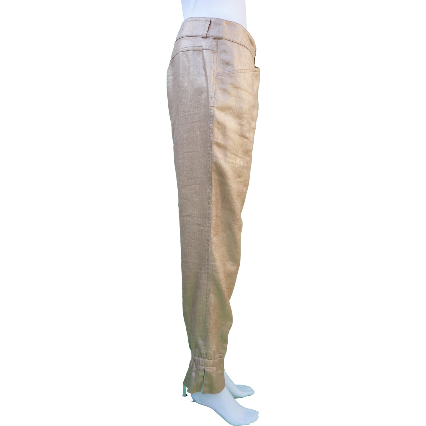 CHANEL GOLD LINEN CROPPED PANTS - leefluxury.com