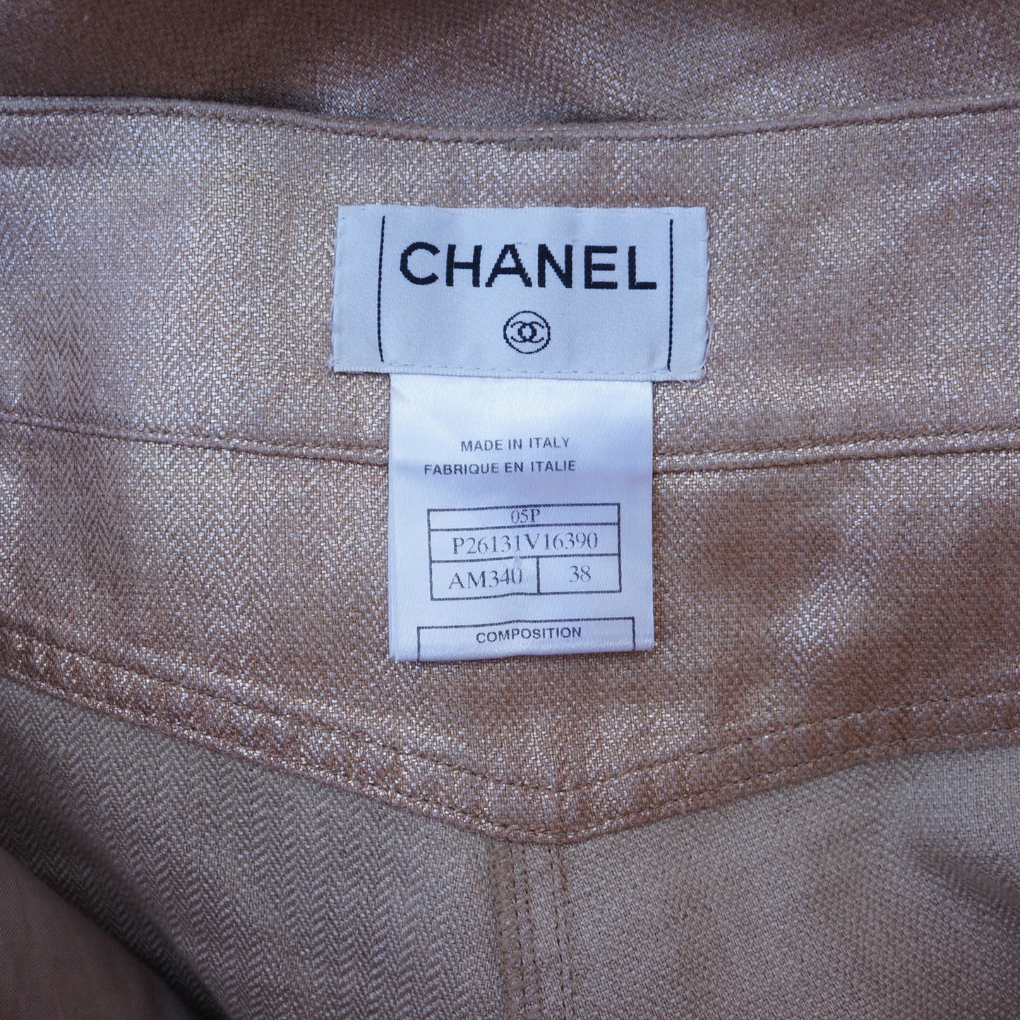 CHANEL GOLD LINEN CROPPED PANTS - leefluxury.com