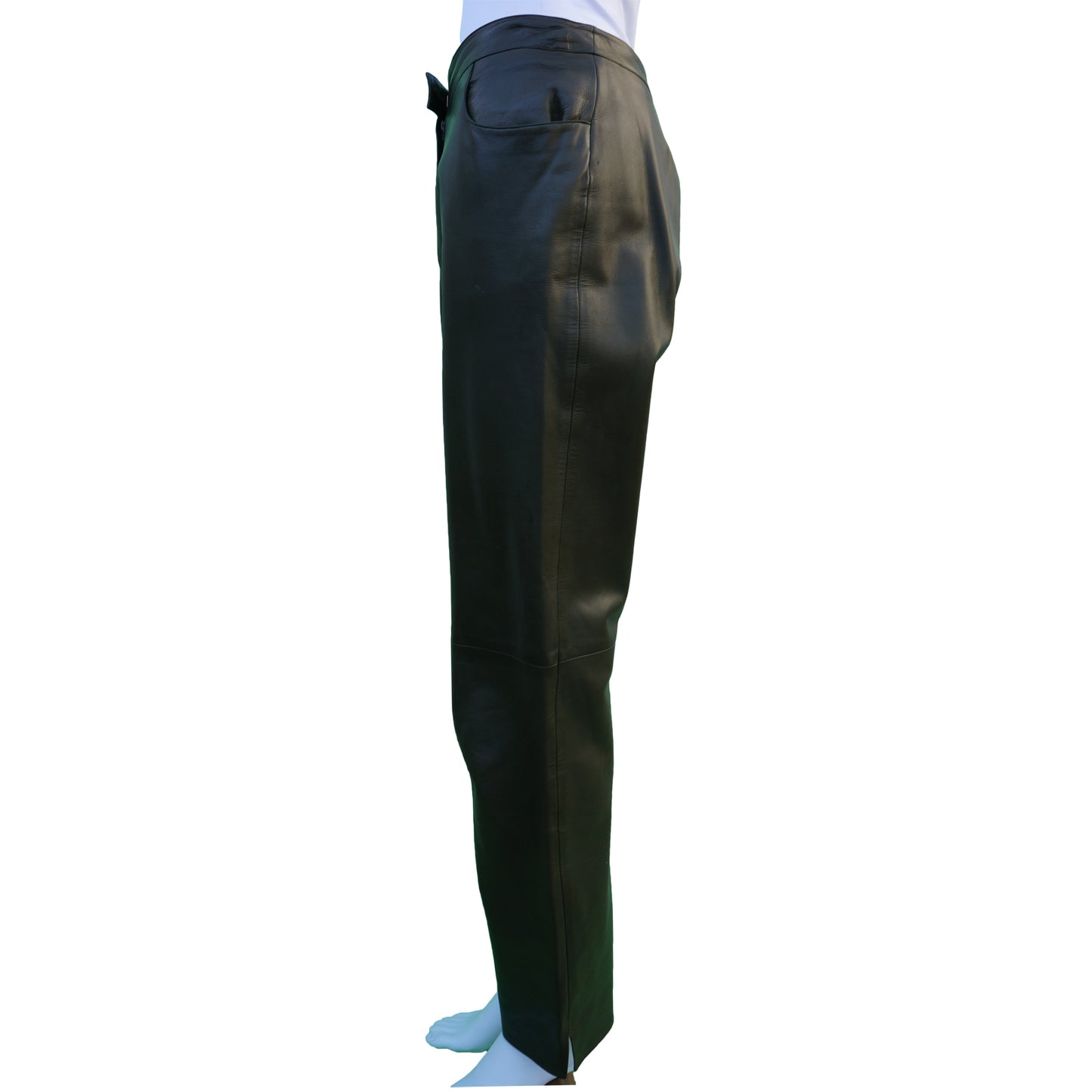 CHANEL HIGH-RISE GREEN LAMBSKIN LEATHER PANTS - leefluxury.com