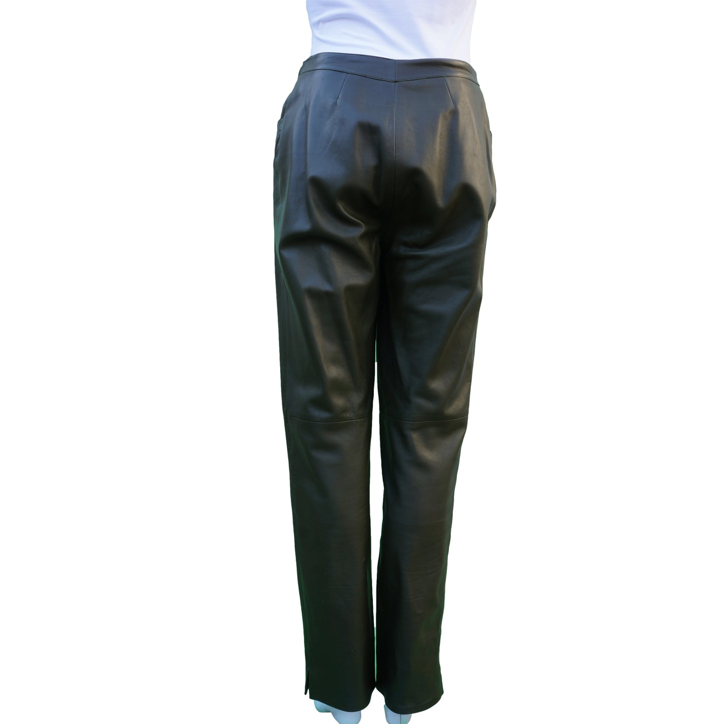 CHANEL HIGH-RISE GREEN LAMBSKIN LEATHER PANTS - leefluxury.com