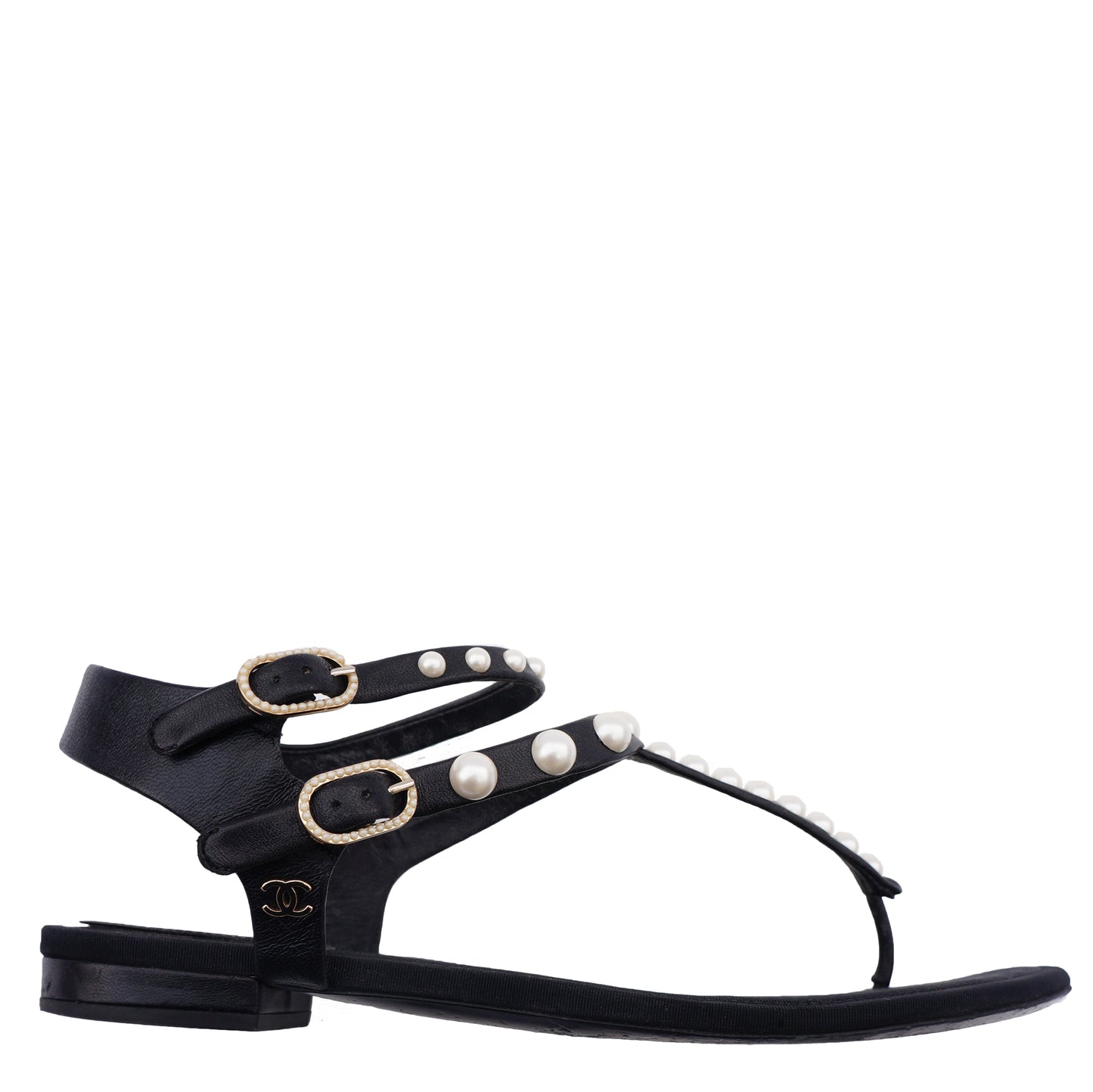 CHANEL SPRING 2016 FAUX PEARL EMBELLISHED THONG SANDALS - leefluxury.com