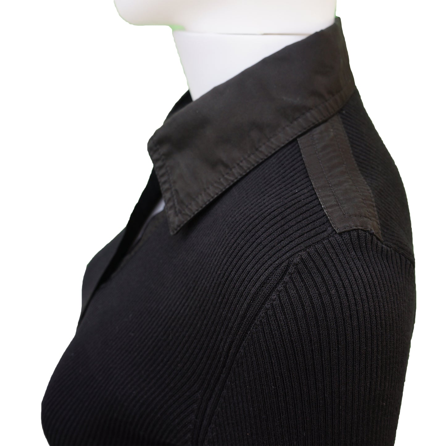 CHANEL BLACK RIB KNIT COLLARED BUTTON UP TOP - leefluxury.com
