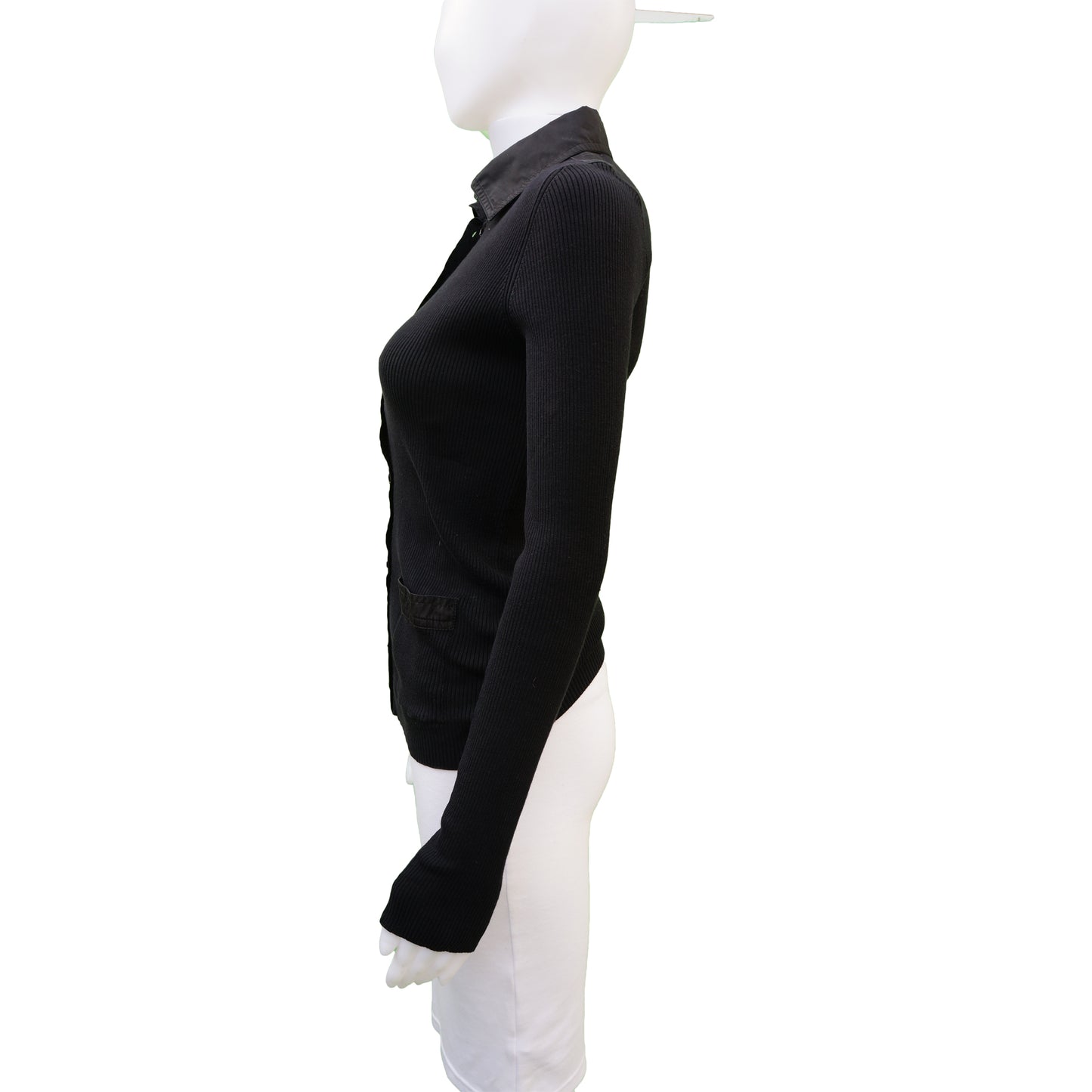 CHANEL BLACK RIB KNIT COLLARED BUTTON UP TOP - leefluxury.com