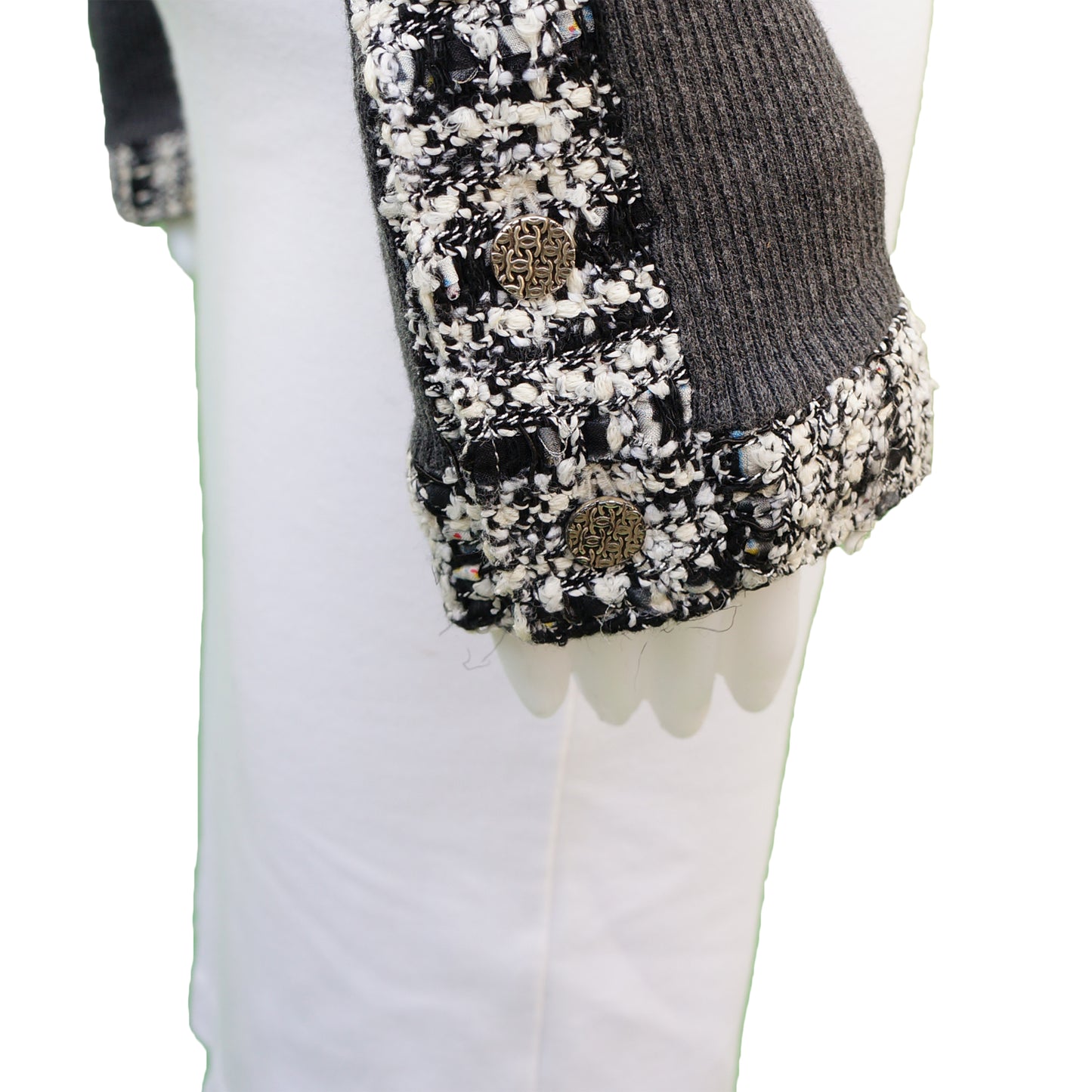 CHANEL TWEED TRIM GREY CARDIGAN - leefluxury.com