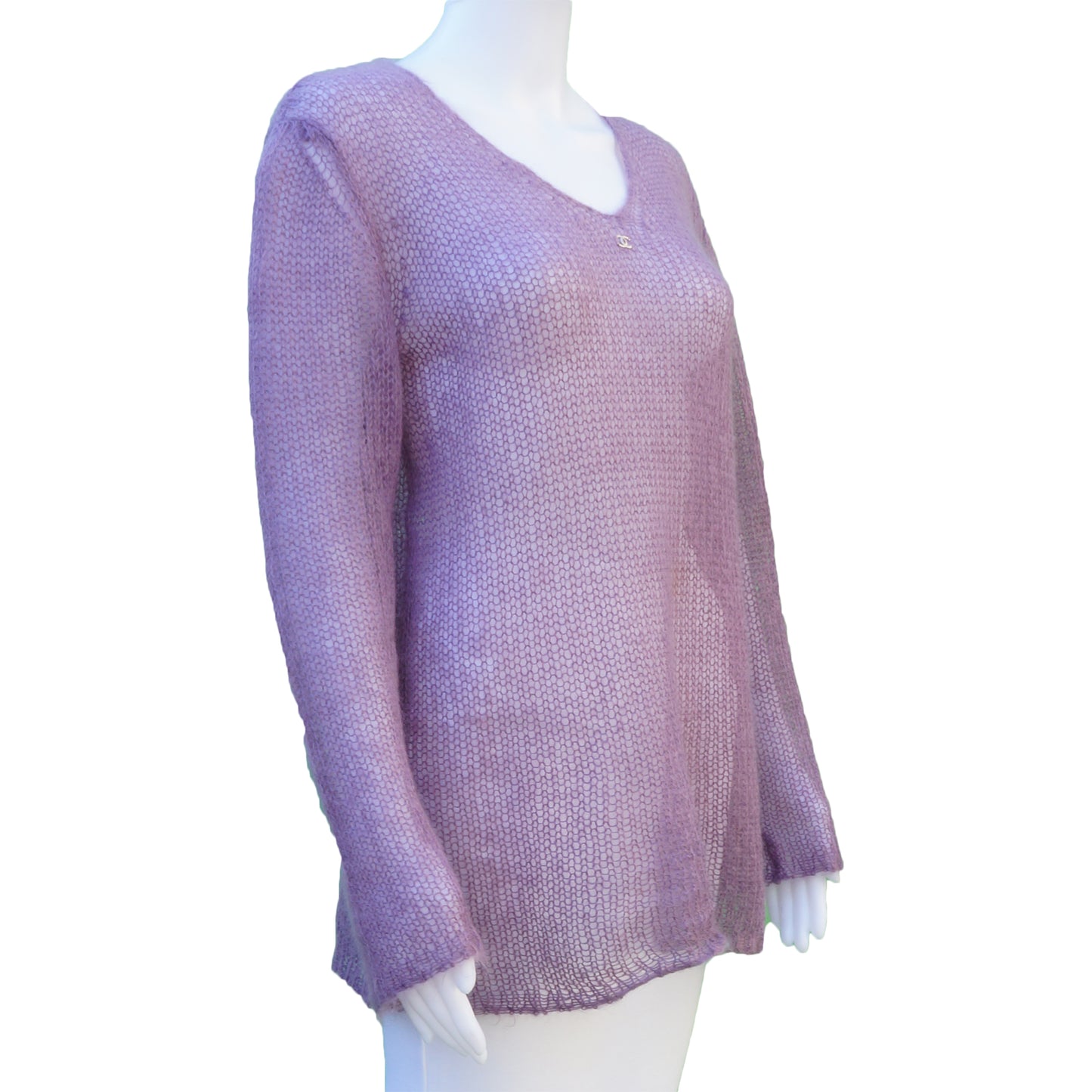 CHANEL MOHAIR OPEN KNIT SWEATER - leefluxury.com