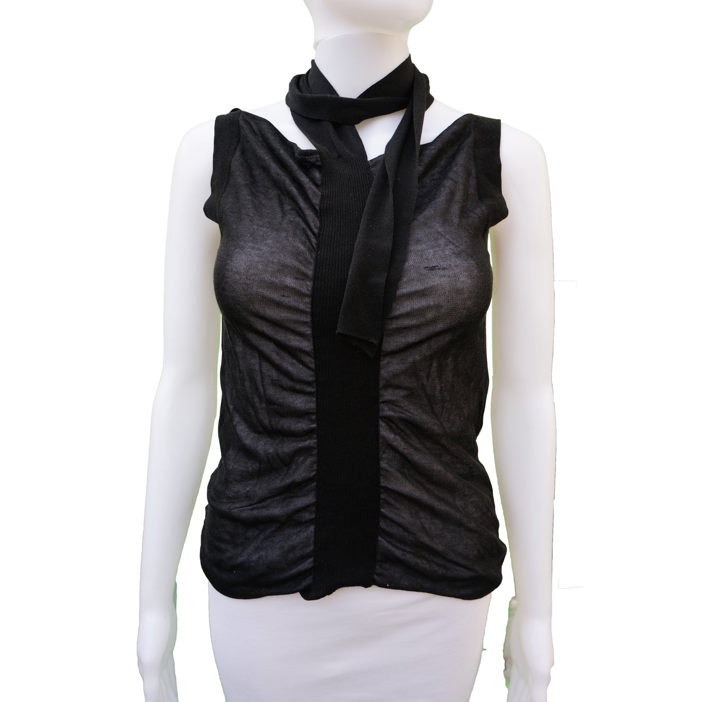 CHANEL SEMI SHEER SLEEVELESS RUCHED TANK TOP - leefluxury.com