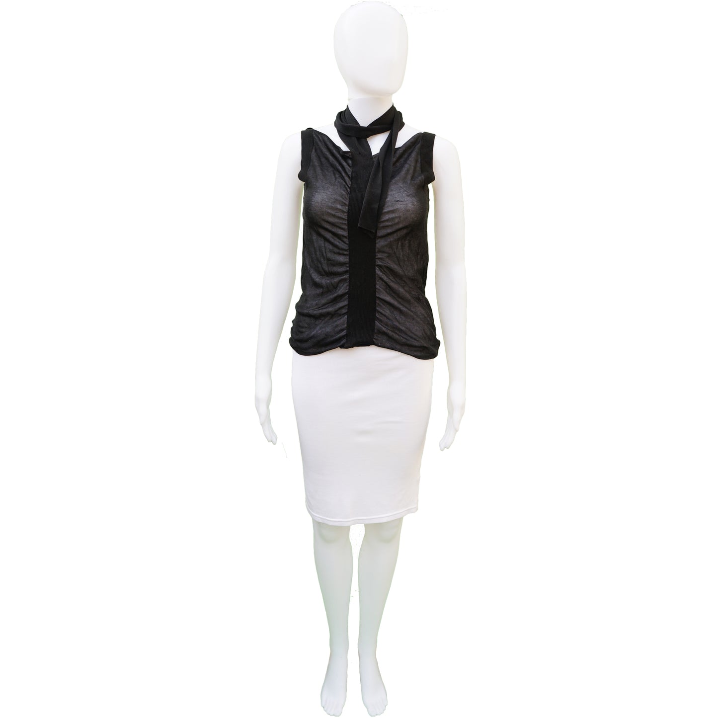 CHANEL SEMI SHEER SLEEVELESS RUCHED TANK TOP - leefluxury.com