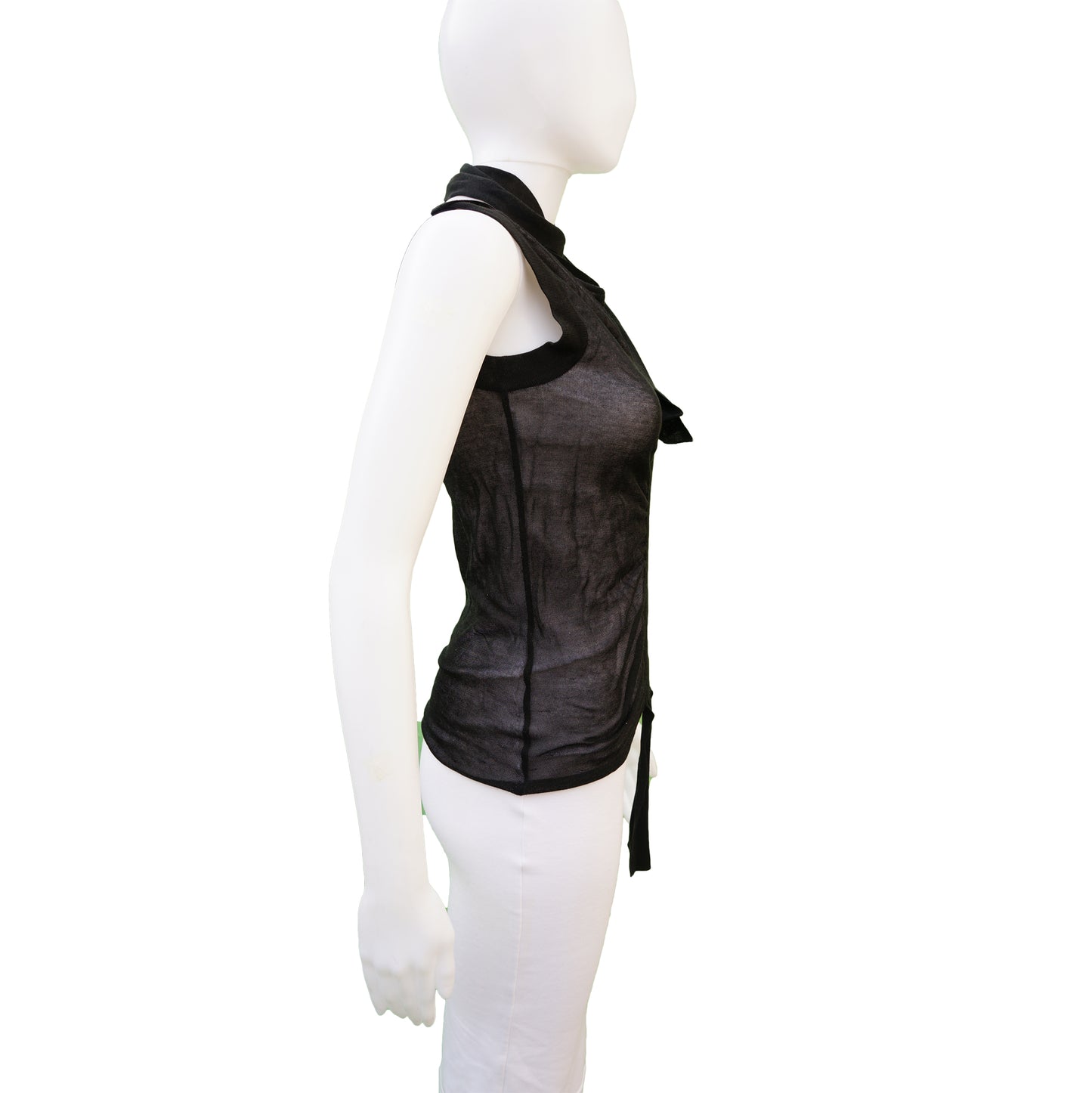 CHANEL SEMI SHEER SLEEVELESS RUCHED TANK TOP - leefluxury.com