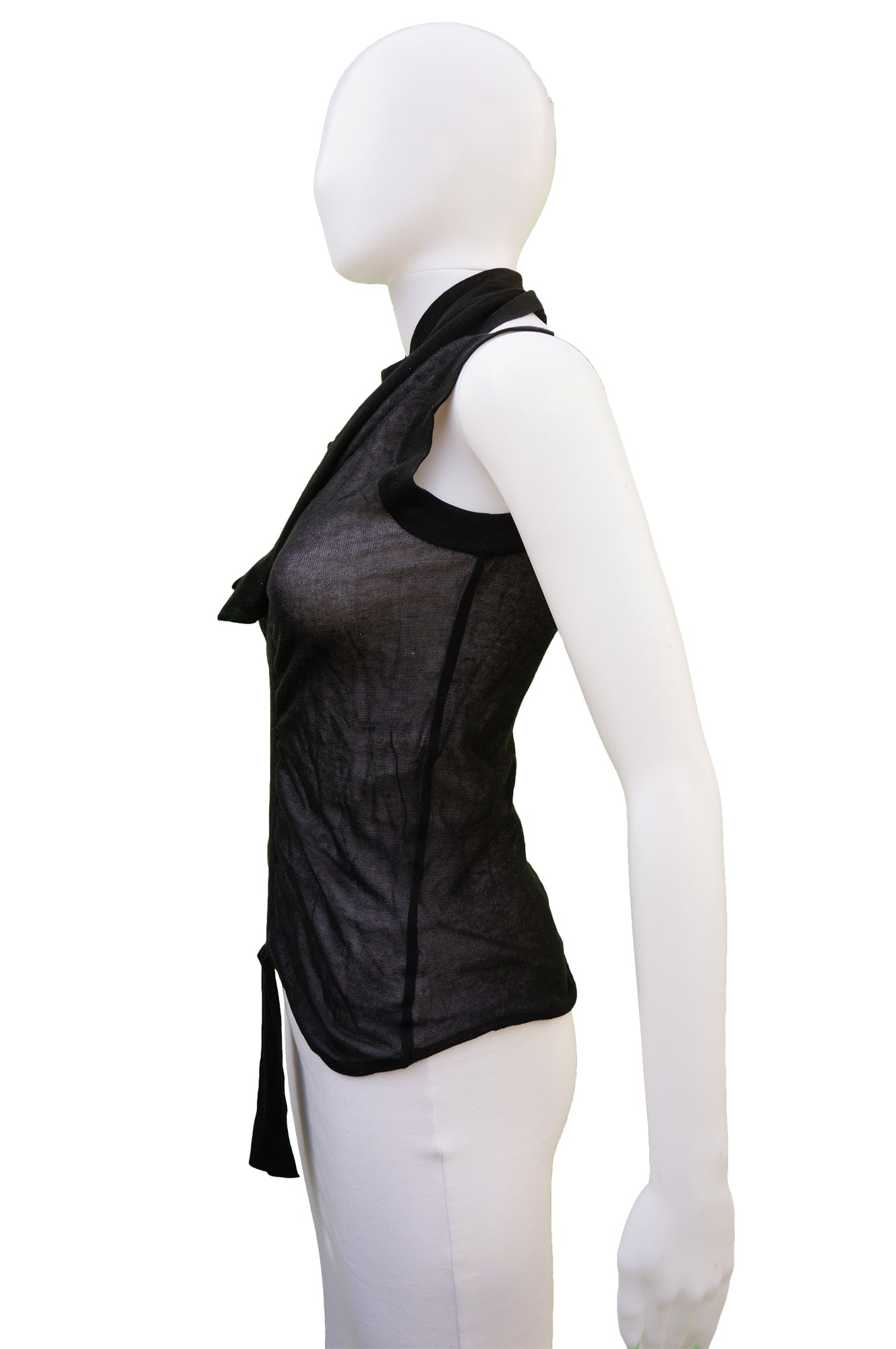 CHANEL SEMI SHEER SLEEVELESS RUCHED TANK TOP - leefluxury.com