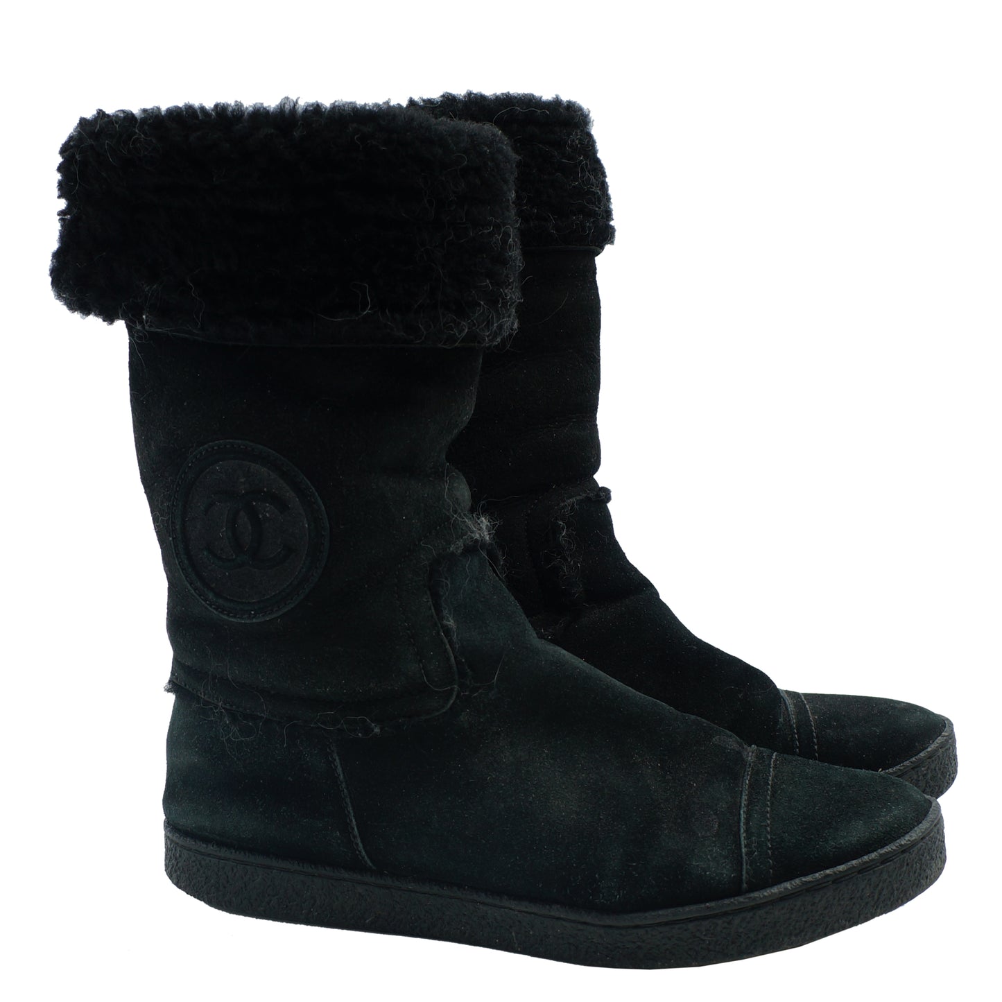 CHANEL CC MID-CALF SUEDE BOOTS - leefluxury.com