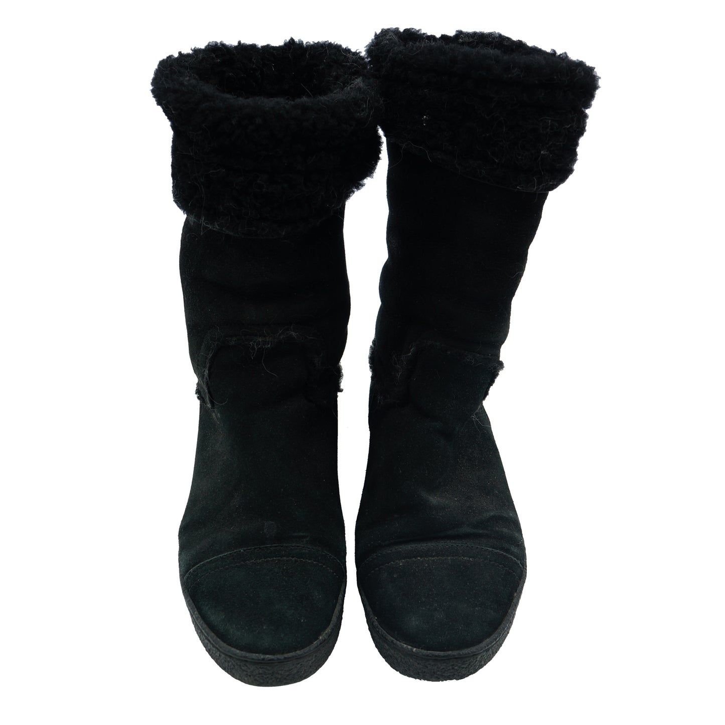 CHANEL CC MID-CALF SUEDE BOOTS - leefluxury.com